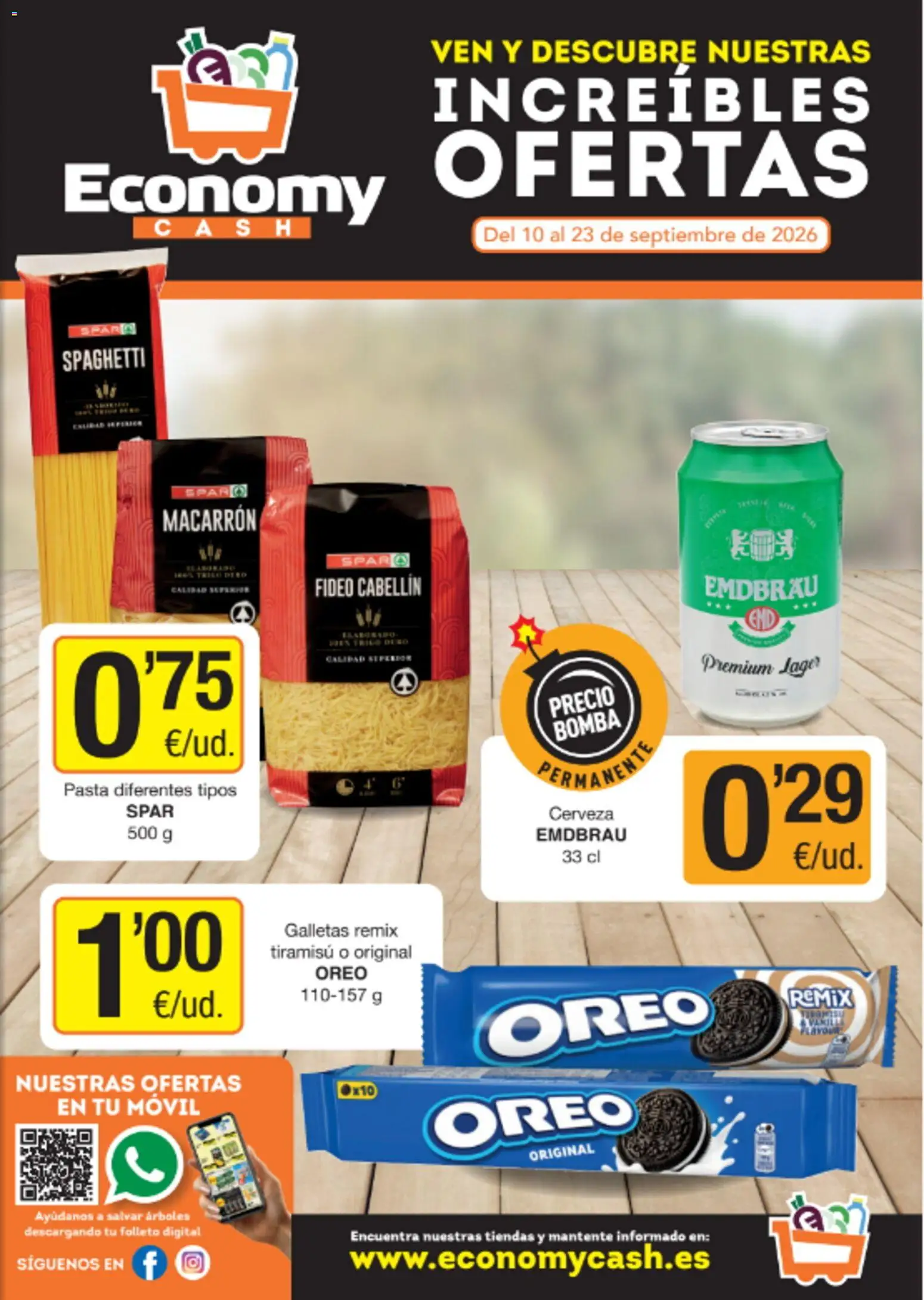 Economy Cash folleto │ válido desde el 10/09/2026 | Página: 1 | Productos: Tiramisú, Oreo, Pasta, Móvil