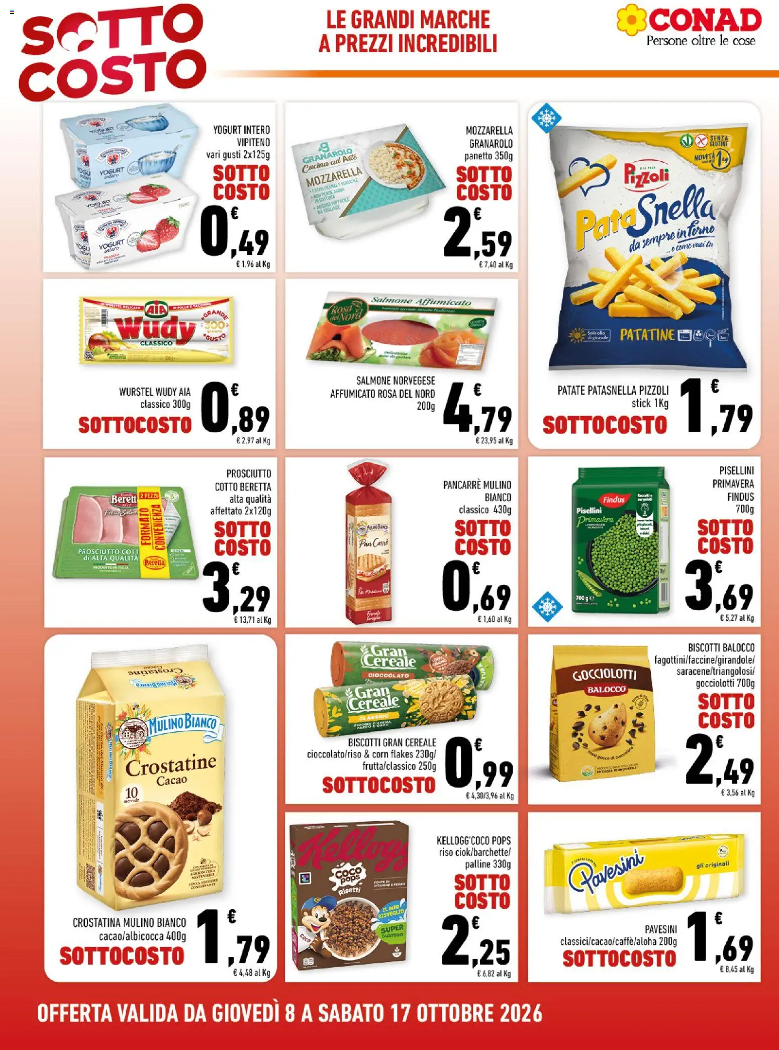 Volantino Conad del 08/10/2026 | Pagina: 2 | Prodotti: Salmone, Prosciutto, Crostatine, Farro