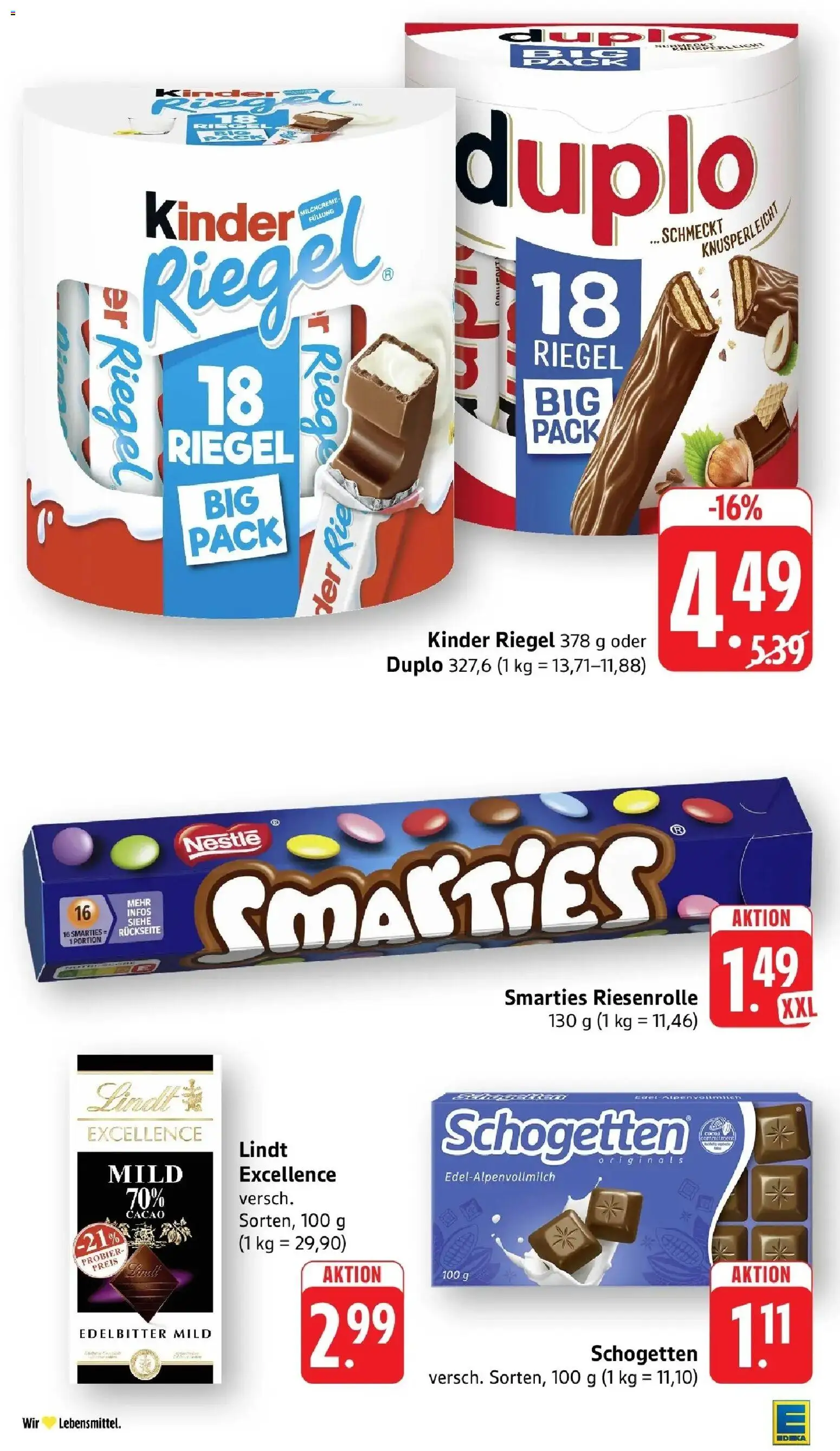 Edeka Prospekt Trier – gültig ab 08.06.2026 | Seite: 28 | Produkte: Smarties, Kinder riegel, Schogetten, Lindt