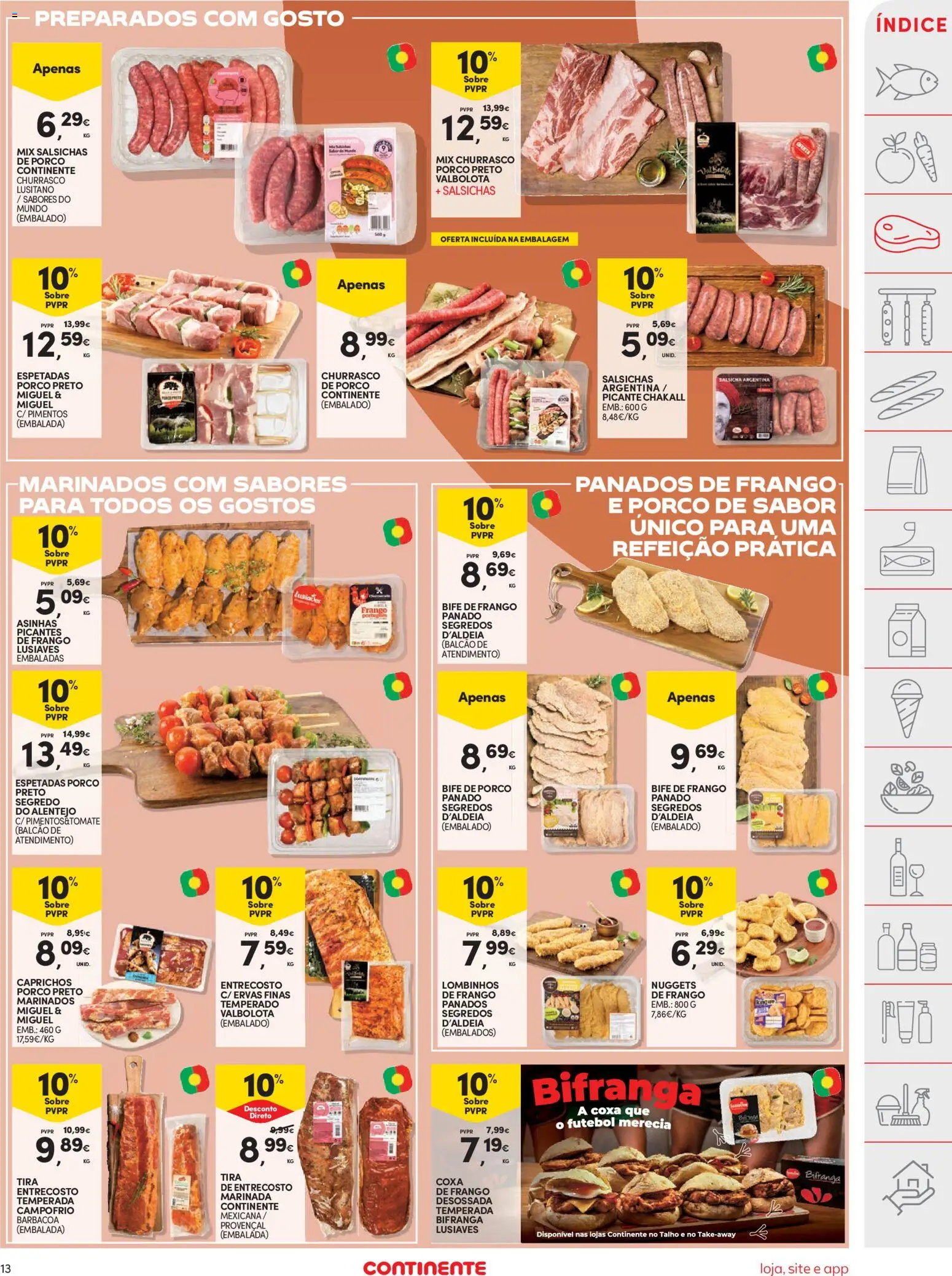 Continente folheto │ válido de 18/08/2026 | Página: 13 | Produtos: Bife de porco, Salsicha, Bife, Panados