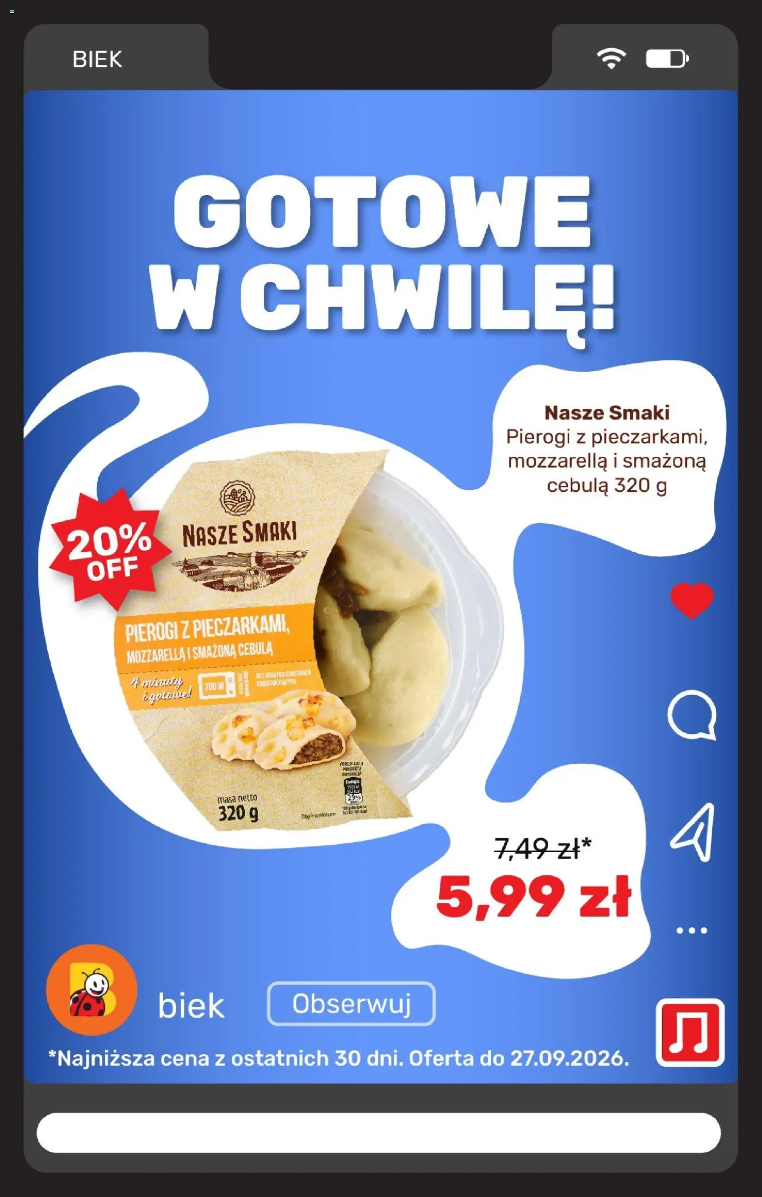 Biedronka gazetka - Biek od 26.09.2026 | Strona: 16 | Produkty: Pierogi, Cebula, Mozzarella