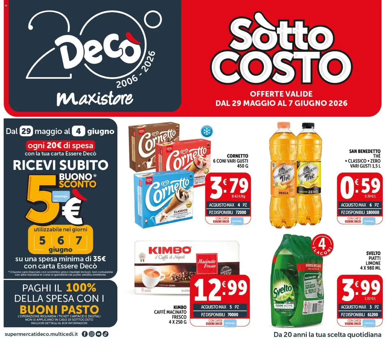 Volantino Decò del 29.05.2026 | Pagina: 1 | Prodotti: Cornetto, Limone, Pesca, Macinato