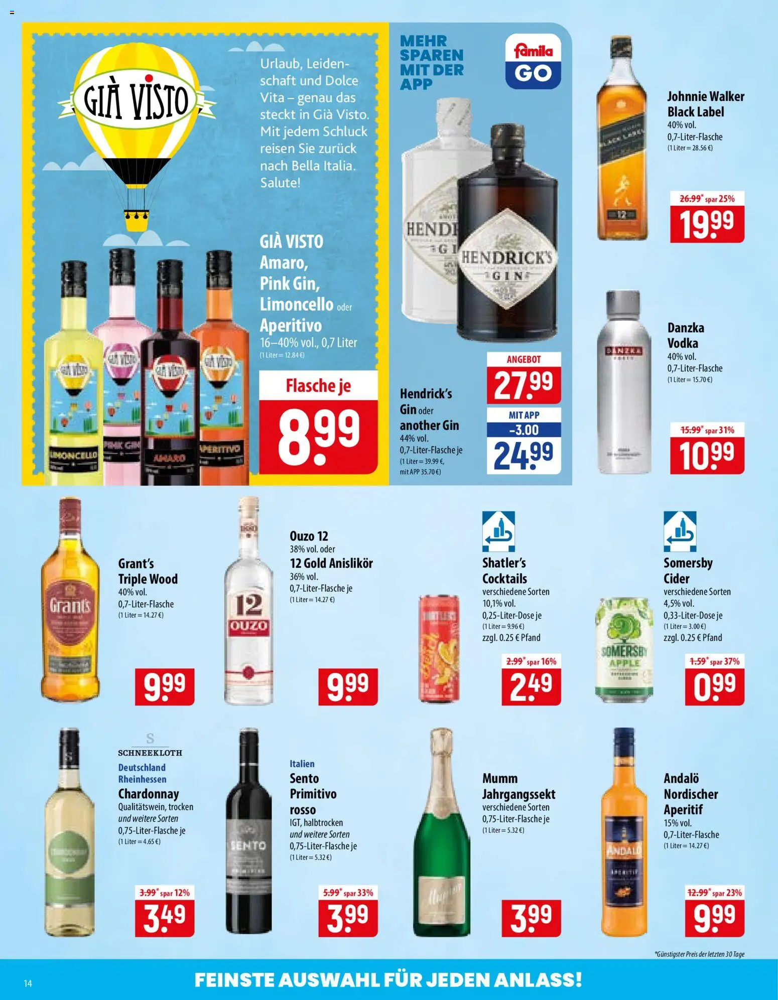 Famila Prospekt – gültig ab 15.06.2026 | Seite: 14 | Produkte: Ouzo 12, Apple, Gin, Johnnie walker
