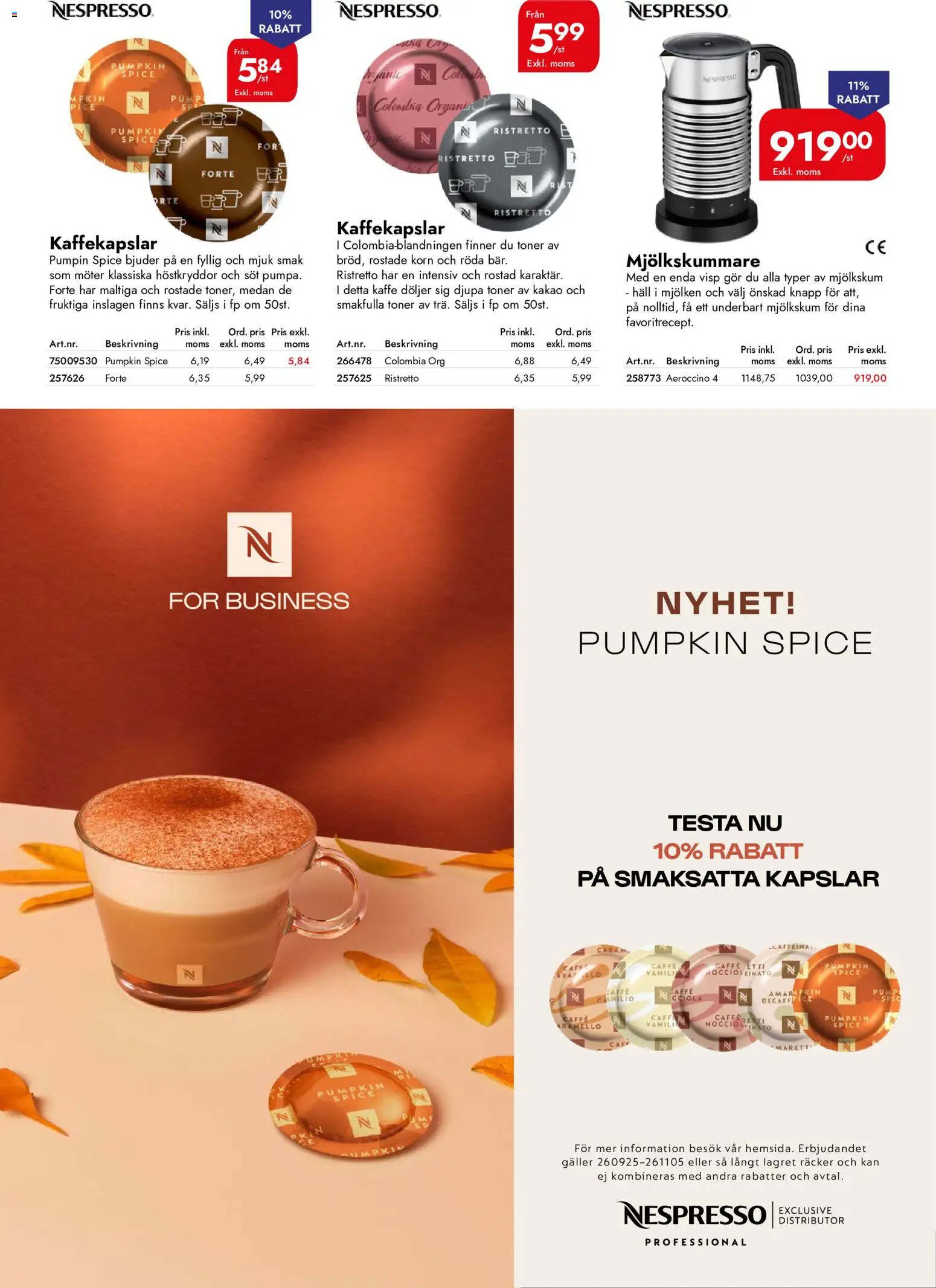 Lyreco reklamblad aktuell från 01/10/2026 | Sida: 12 | Produkter: Kapslar, Mjölkskummare, Kaffe, Kakao
