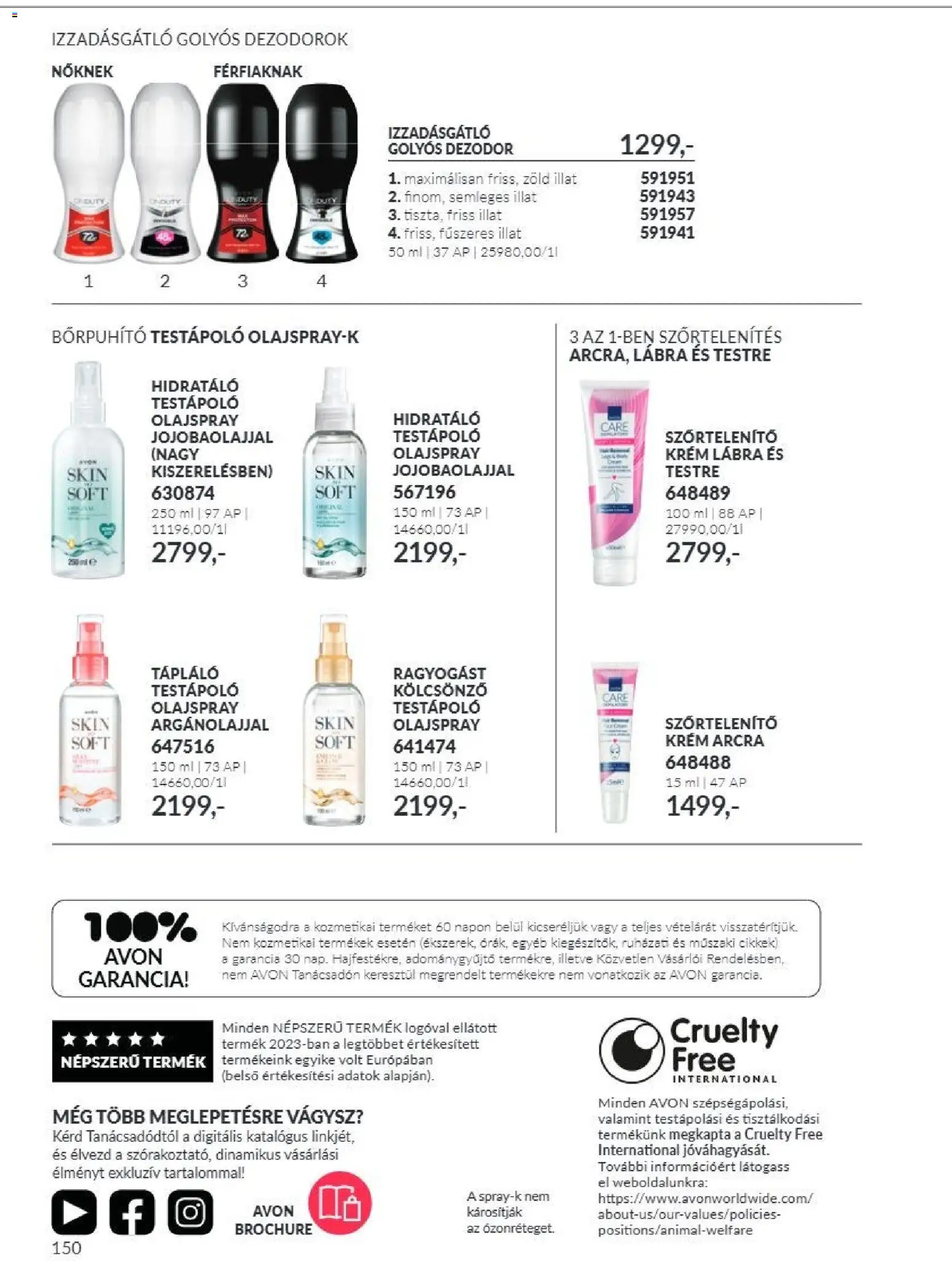 Avon akciós ujság - amely érvényes a következő dátumtól: 2026.11.01. | Oldal: 150 | Termékek: Krém, Olajspray, Dezodor, Izzadásgátló