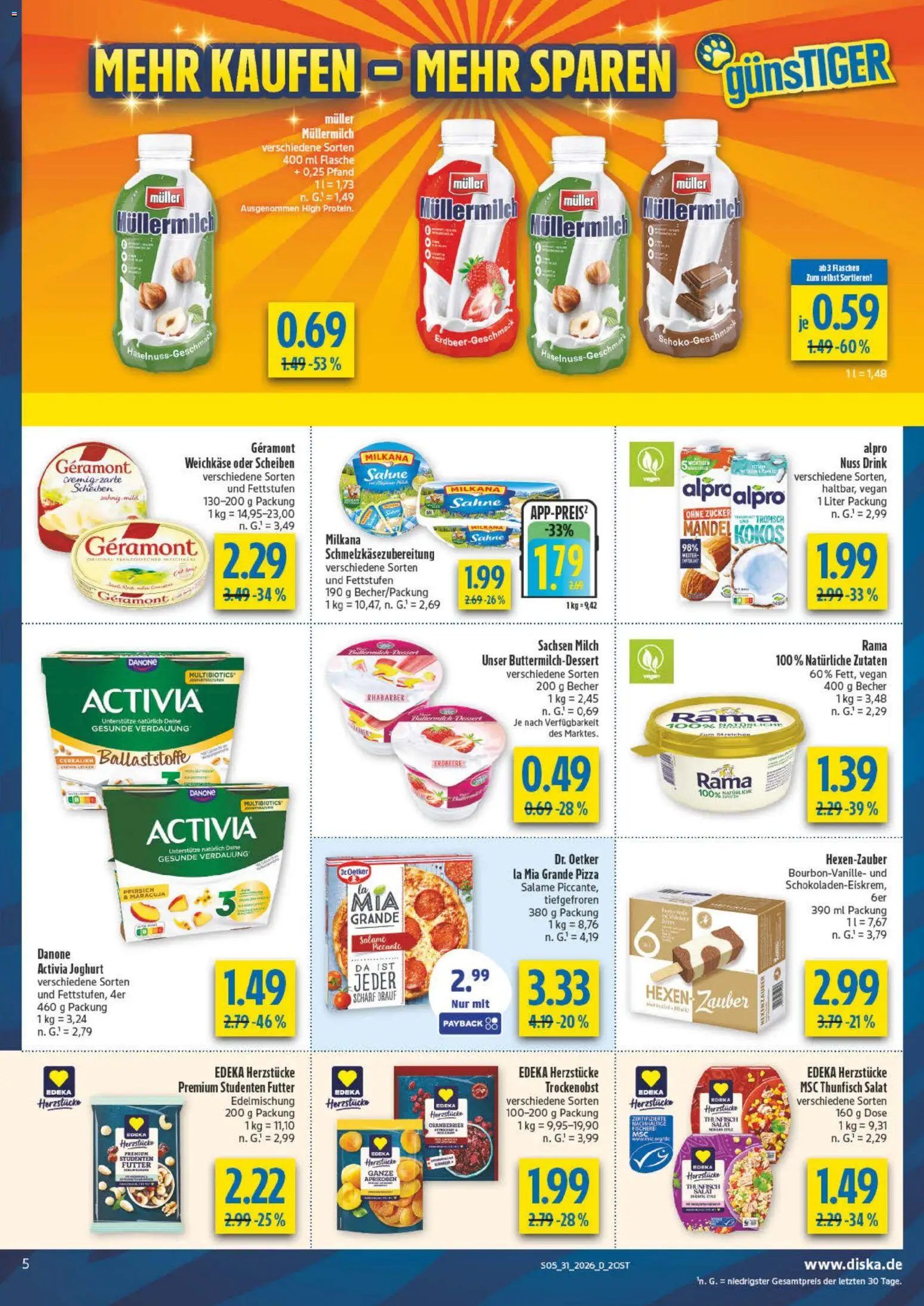 Diska Prospekt – gültig ab 27.07.2026 | Seite: 5 | Produkte: Geramont, Joghurt, Milkana, Alpro