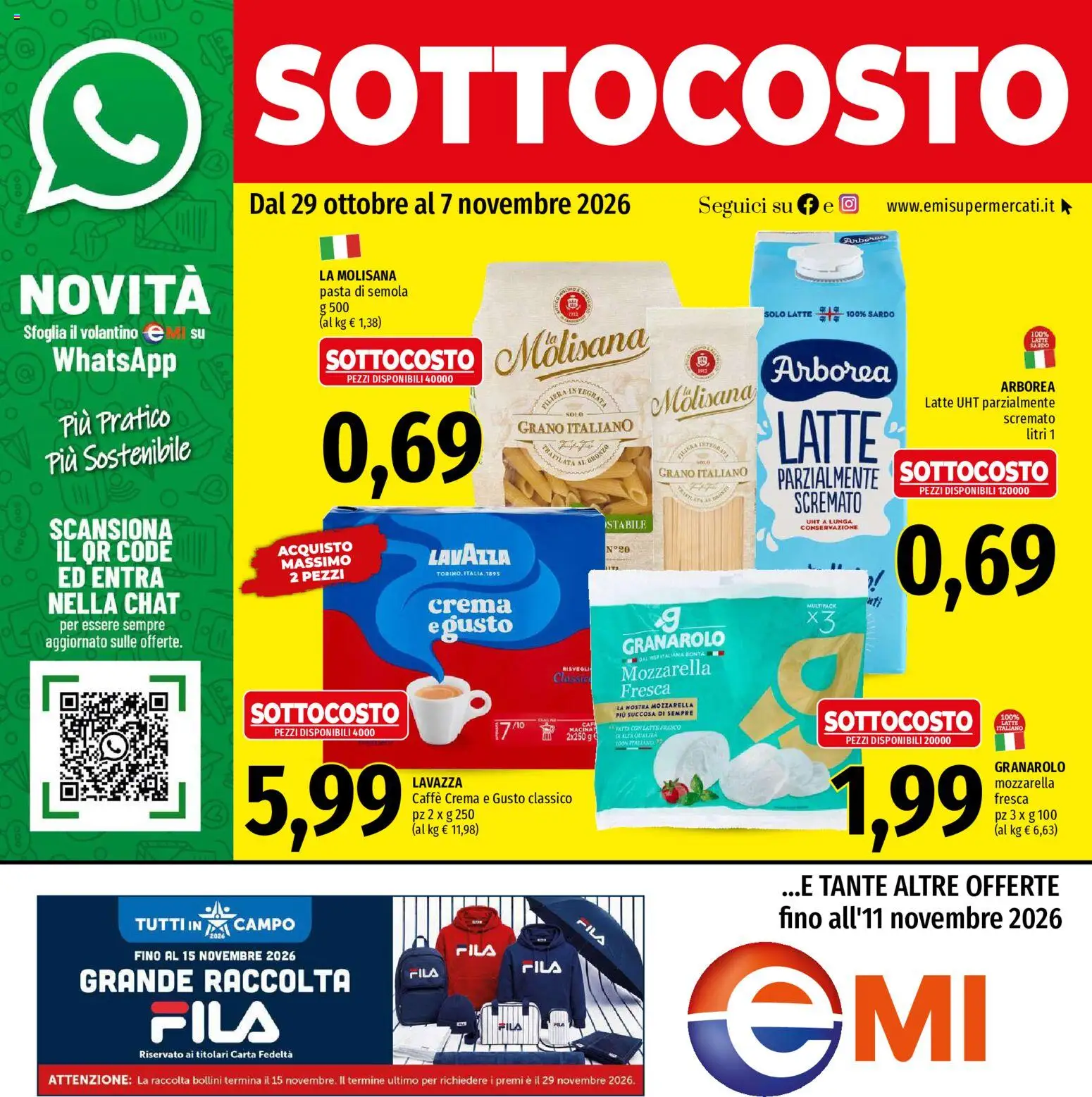 Volantino EMI del 29/10/2026 | Pagina: 1 | Prodotti: Caffè, La Molisana, Pasta di semola, Lavazza