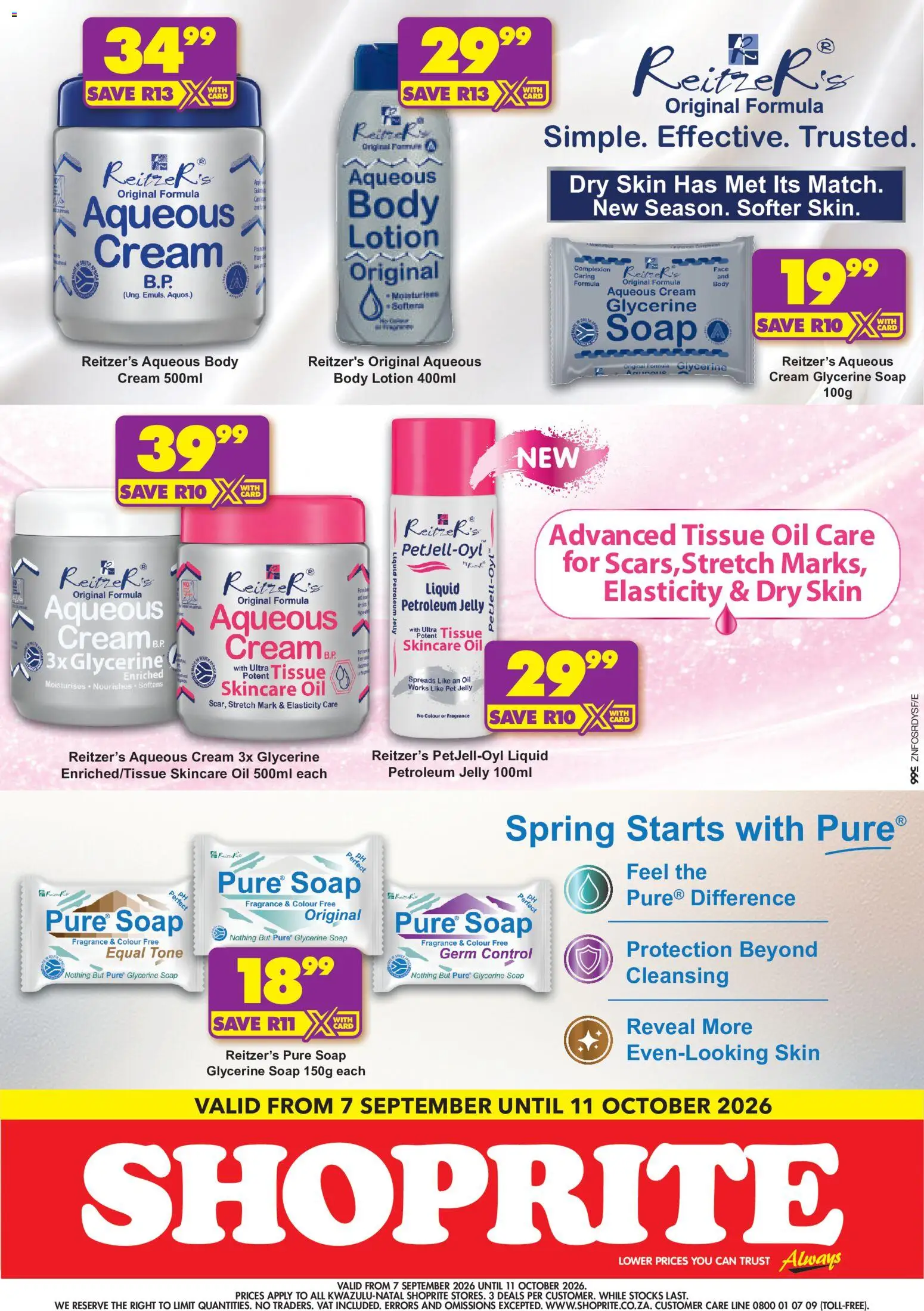 New Shoprite catalogue – valid from 07/09/2026 | Page: 1 | Products: Tissue oil, Oil, Fragrance, Petroleum jelly