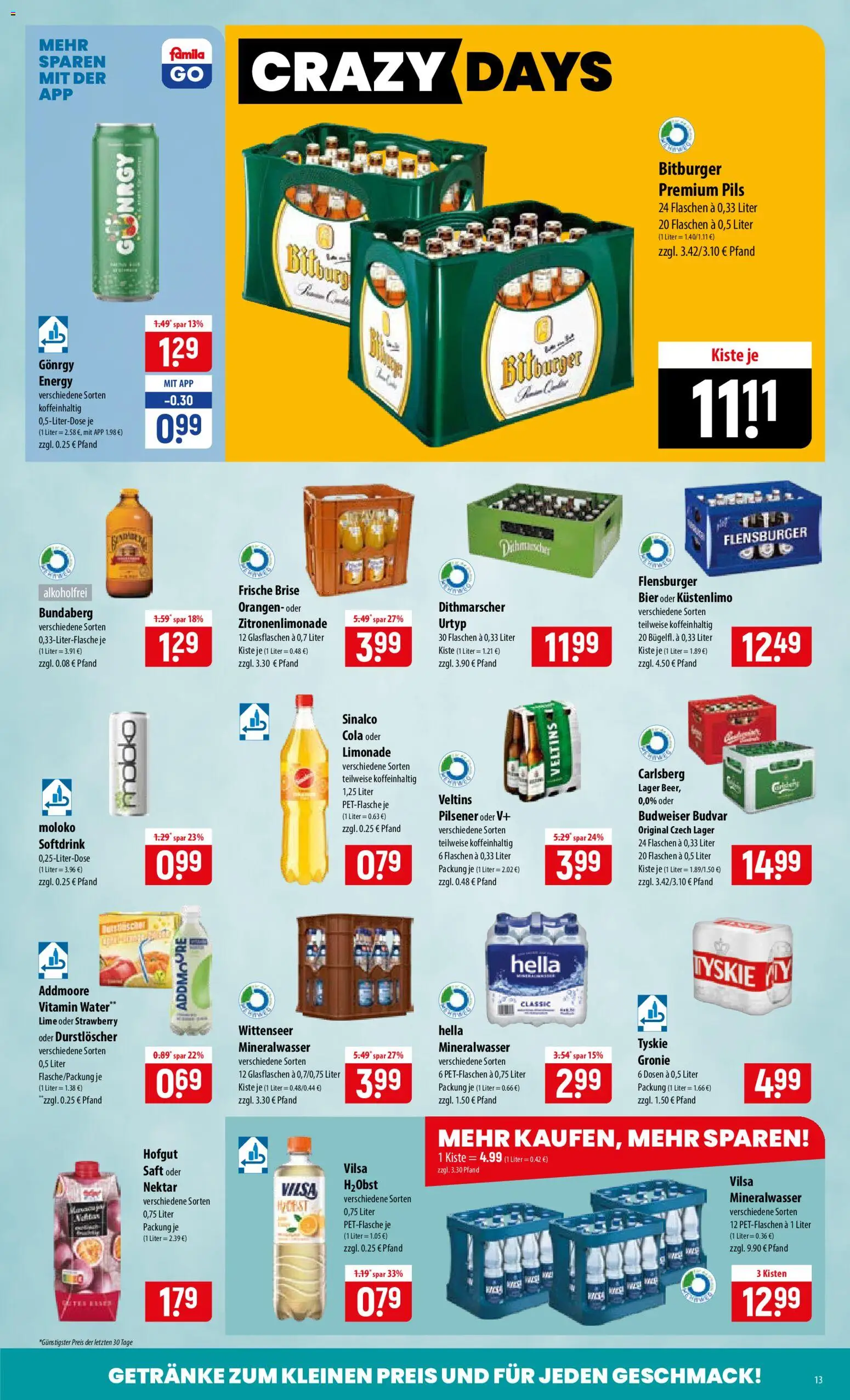 Famila Prospekt – gültig ab 31.08.2026 | Seite: 13 | Produkte: Tyskie, Cola, Mineralwasser, Veltins