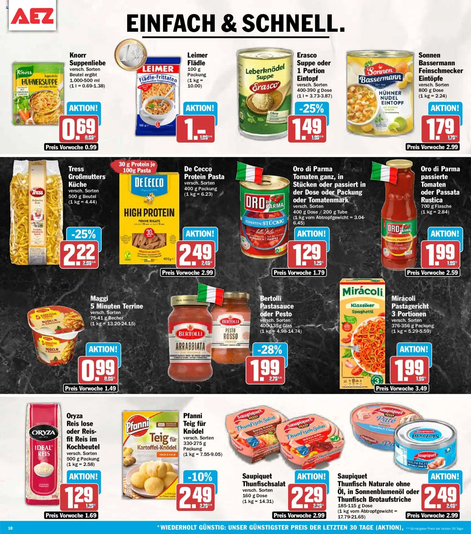 AEZ Prospekt – gültig ab 21.09.2026 | Seite: 10 | Produkte: Thunfisch, Spaghetti, Reis, Nudeln