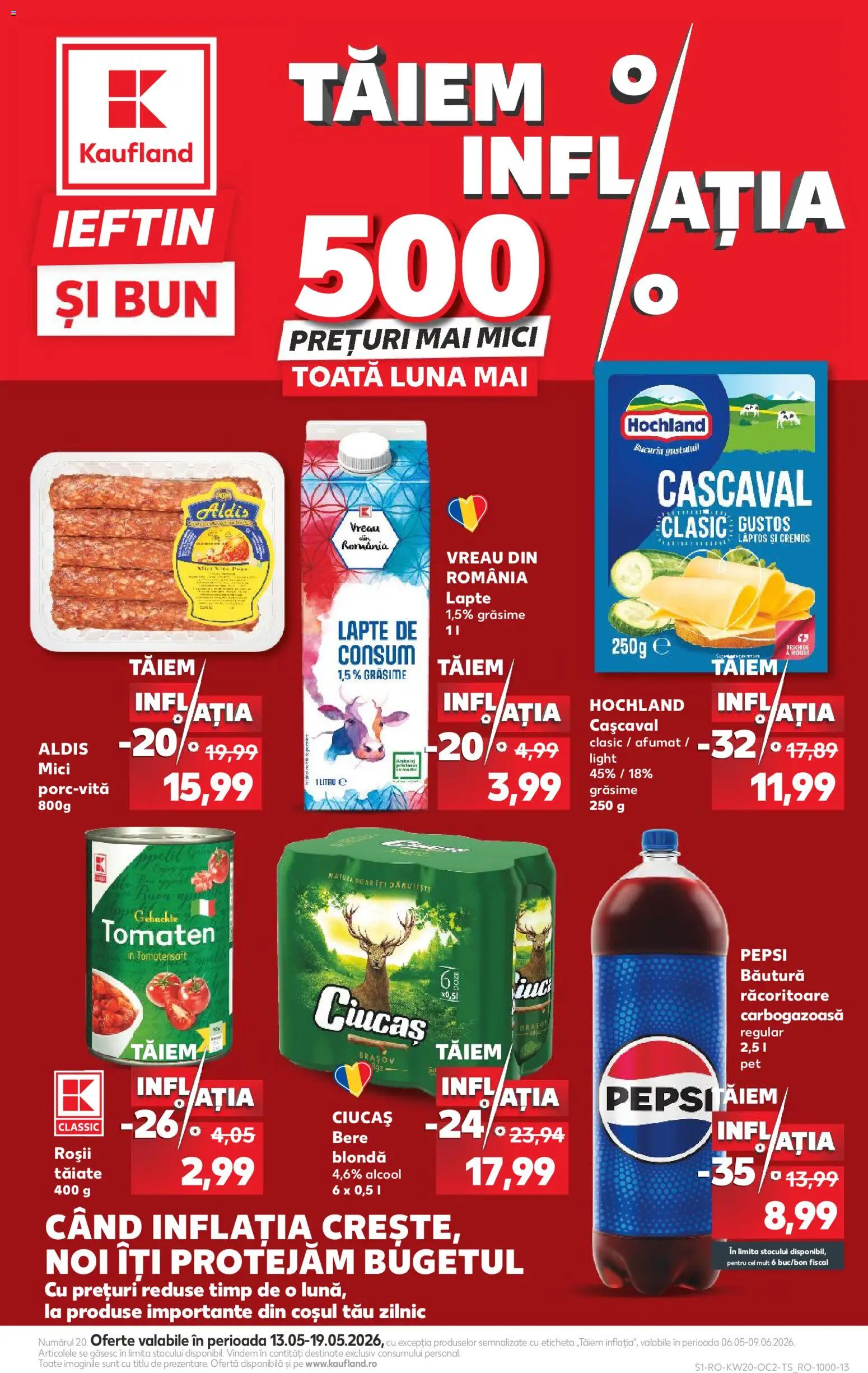 Noul catalog Kaufland – valabil de la 13.05.2026 | Pagină: 1 | Produse: Cașcaval, Mici, Bere, Roșii