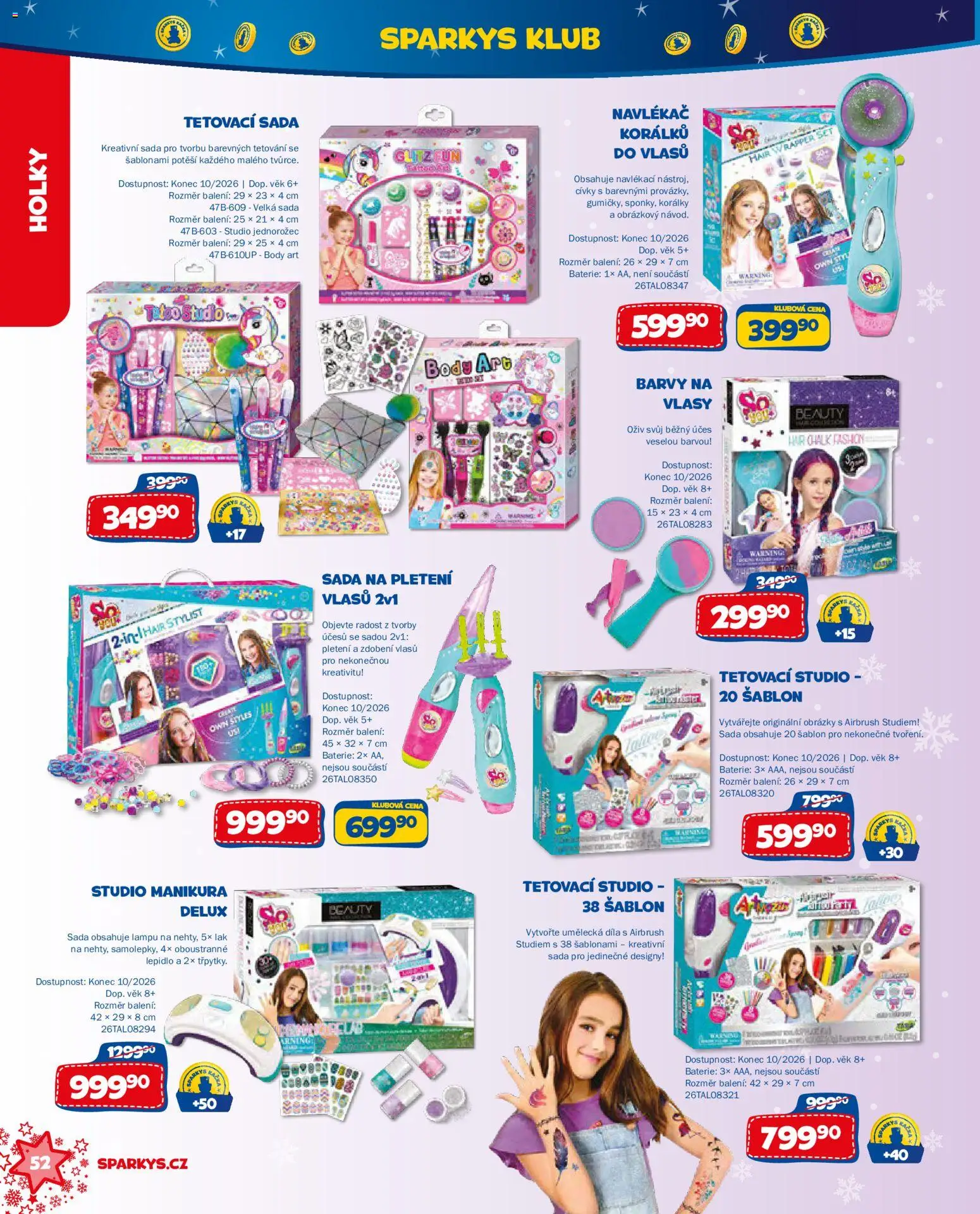 Sparkys katalog Vánoce 2026 od 01.10.2026 | Strana: 52 | Produkty: Kreativní sada, Manikúra, Body, Barvy na vlasy