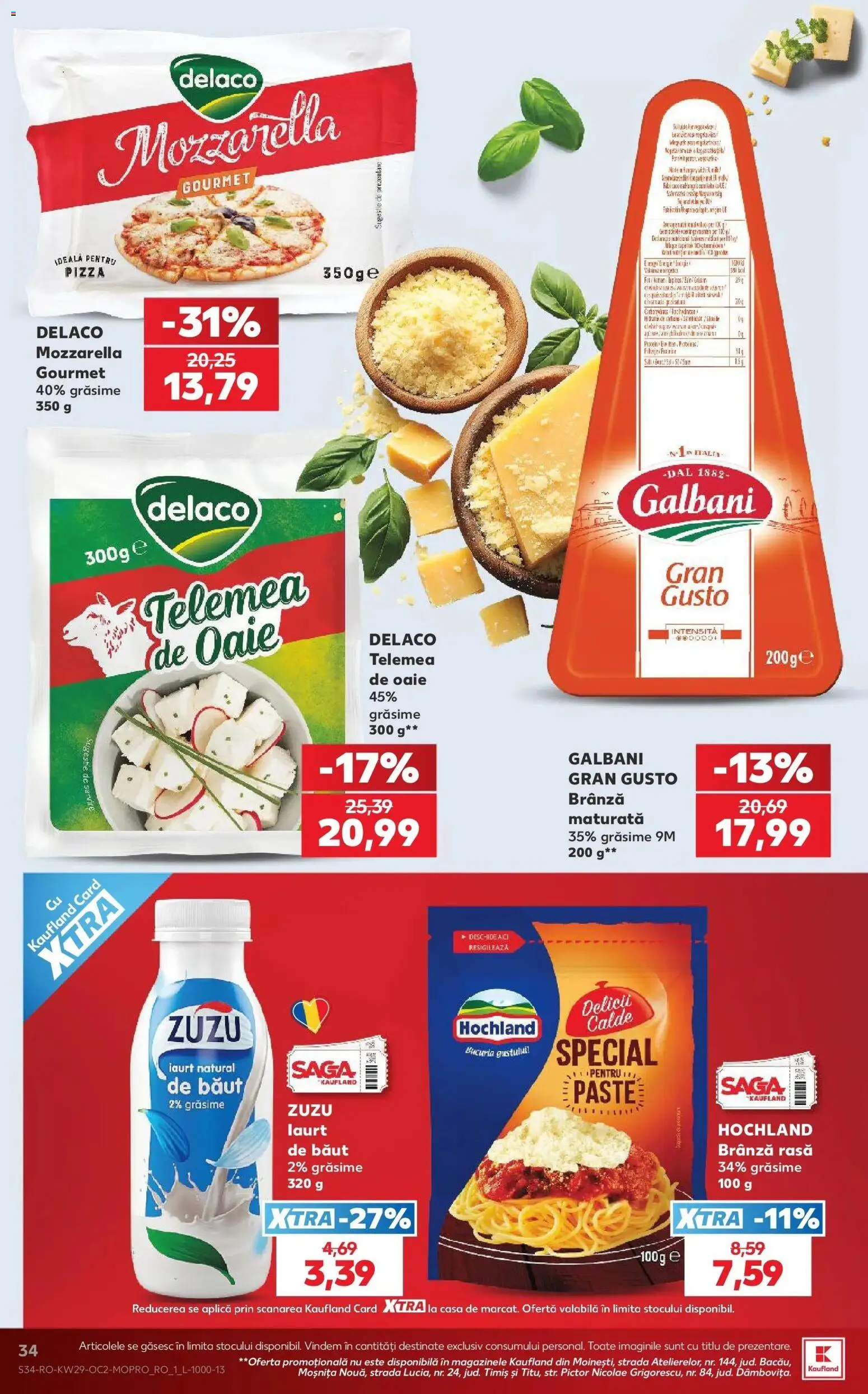Noul catalog Kaufland – valabil de la 15.07.2026 | Pagină: 34 | Produse: Aplică, Zuzu, Mozzarella, Paste