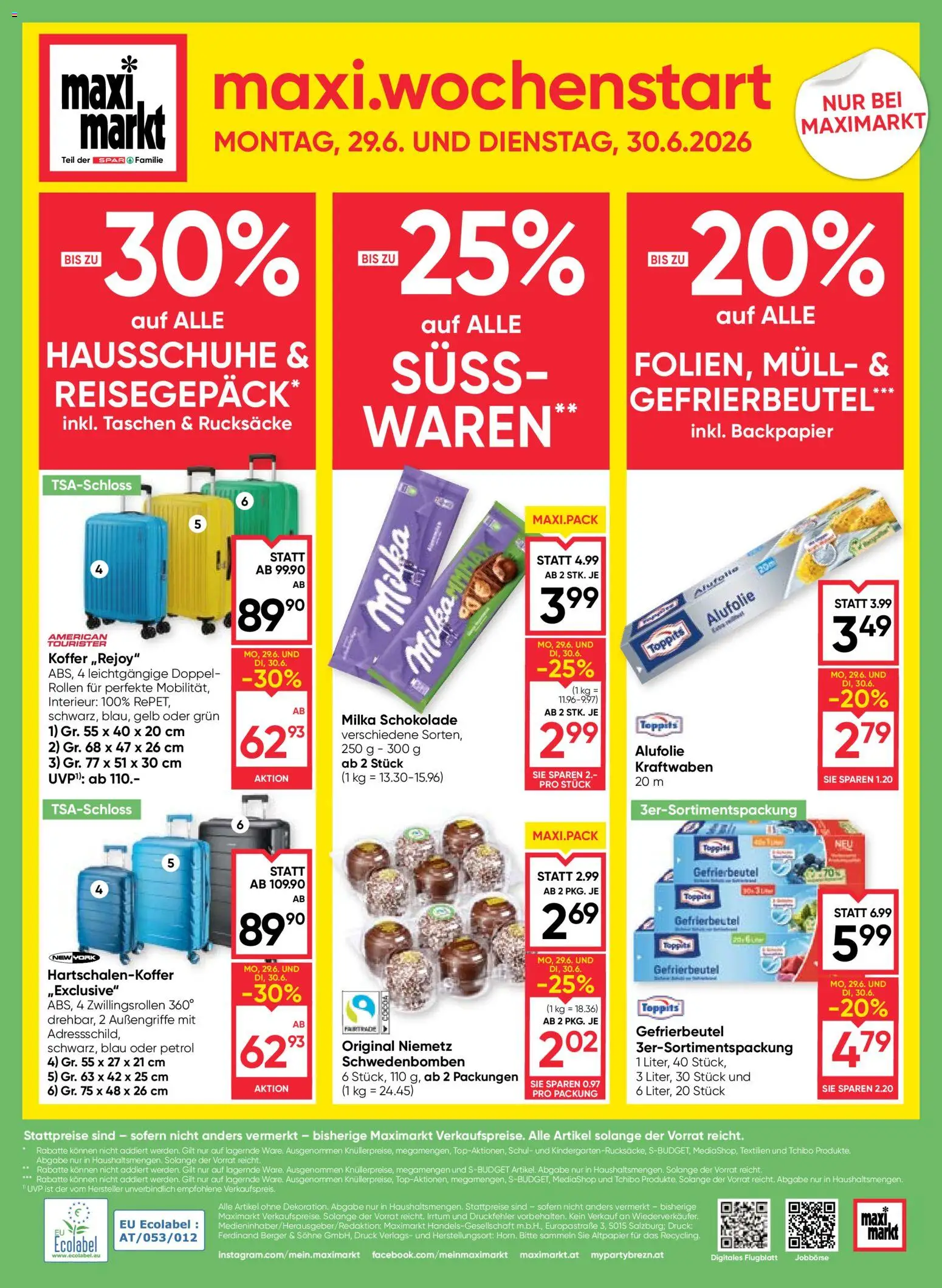 Maximarkt Flugblatt gültig ab 25.06.2026 | Seite: 24 | Produkte: Hausschuhe, Koffer, Schokolade