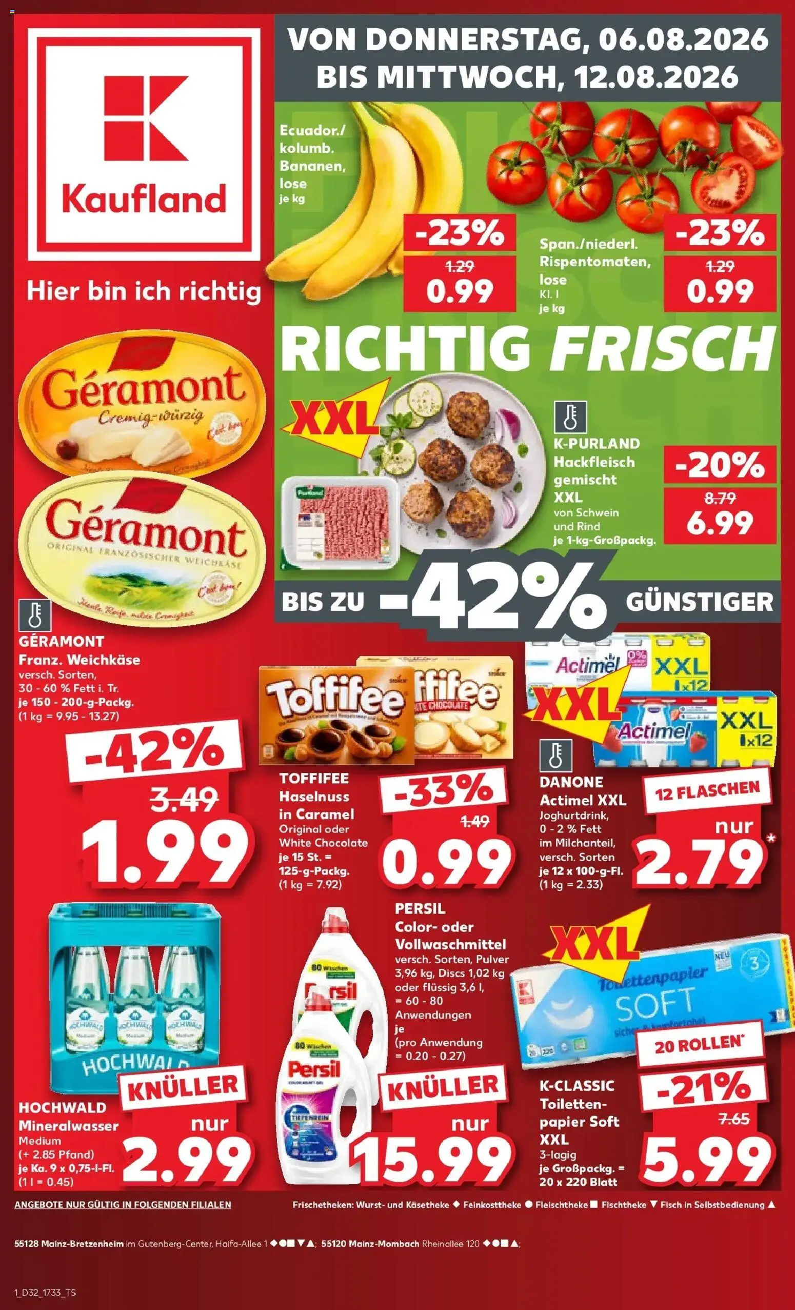 Prospekt Kaufland ab 06.08.2026 » Angebote Online zum Blättern | Seite: 1 | Produkte: Mineralwasser, Toffifee, Persil, Hackfleisch