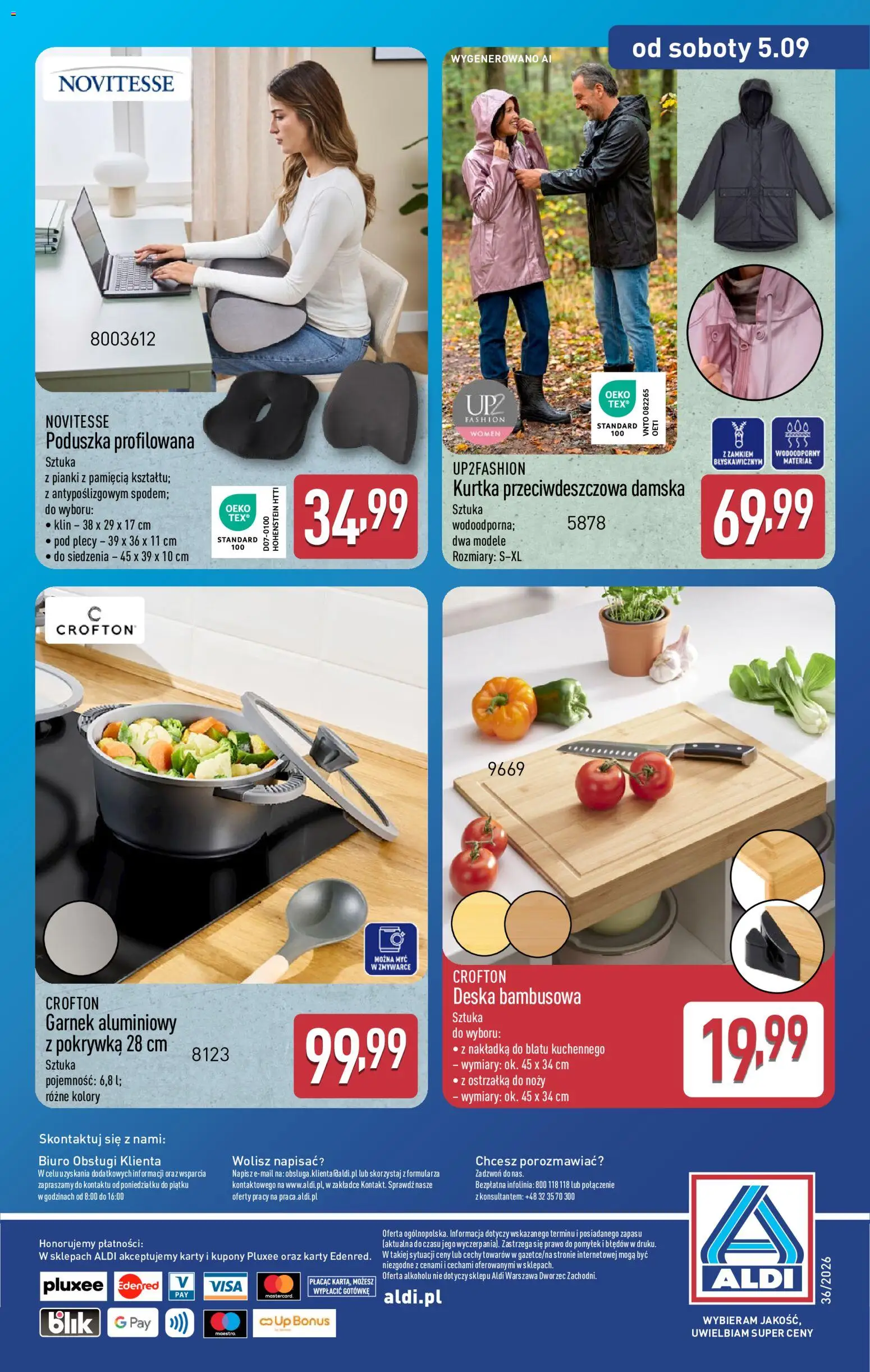 Aldi gazetka - Hity od Środy i od Soboty od 02.09.2026 | Strona: 16 | Produkty: Kurtka, Poduszka, Garnek, Poduszka profilowana