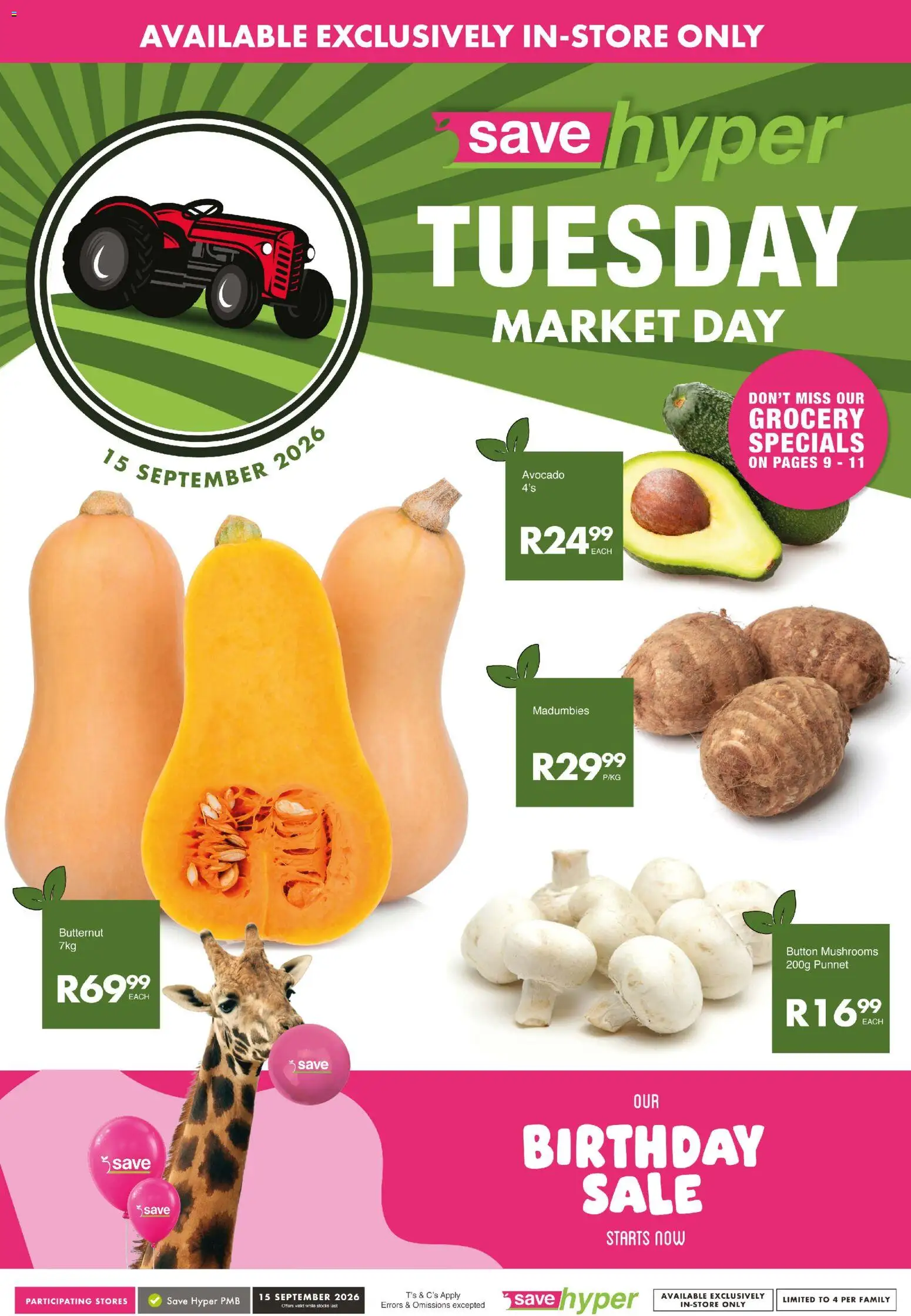 New Save catalogue – valid from 15/09/2026 | Page: 1 | Products: Mushrooms, Avocado, Peach