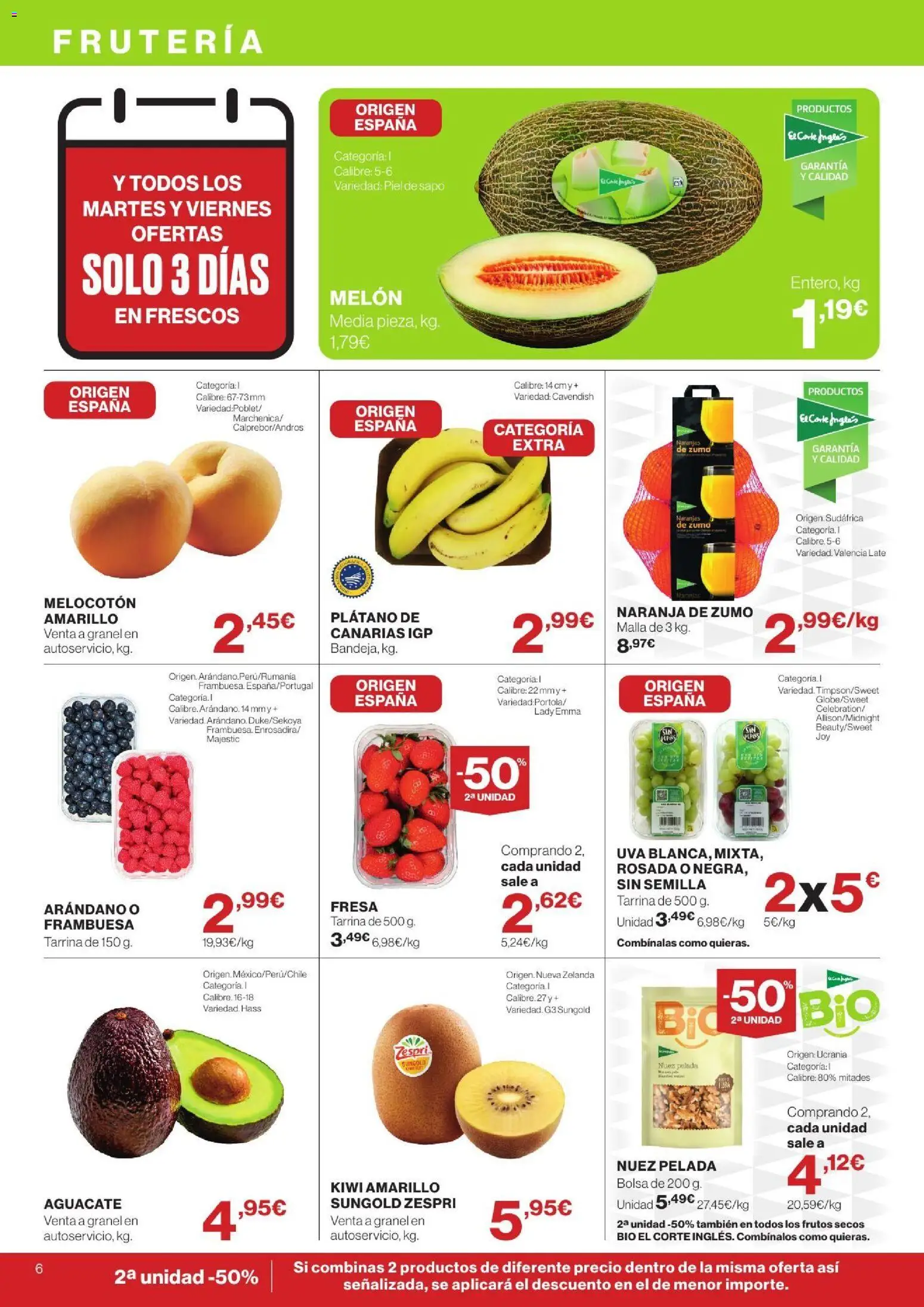 Hipercor catálogo │ válido desde el 10/09/2026 | Página: 6 | Productos: Aguacate, Naranjas, Frutos secos, Melocotón amarillo