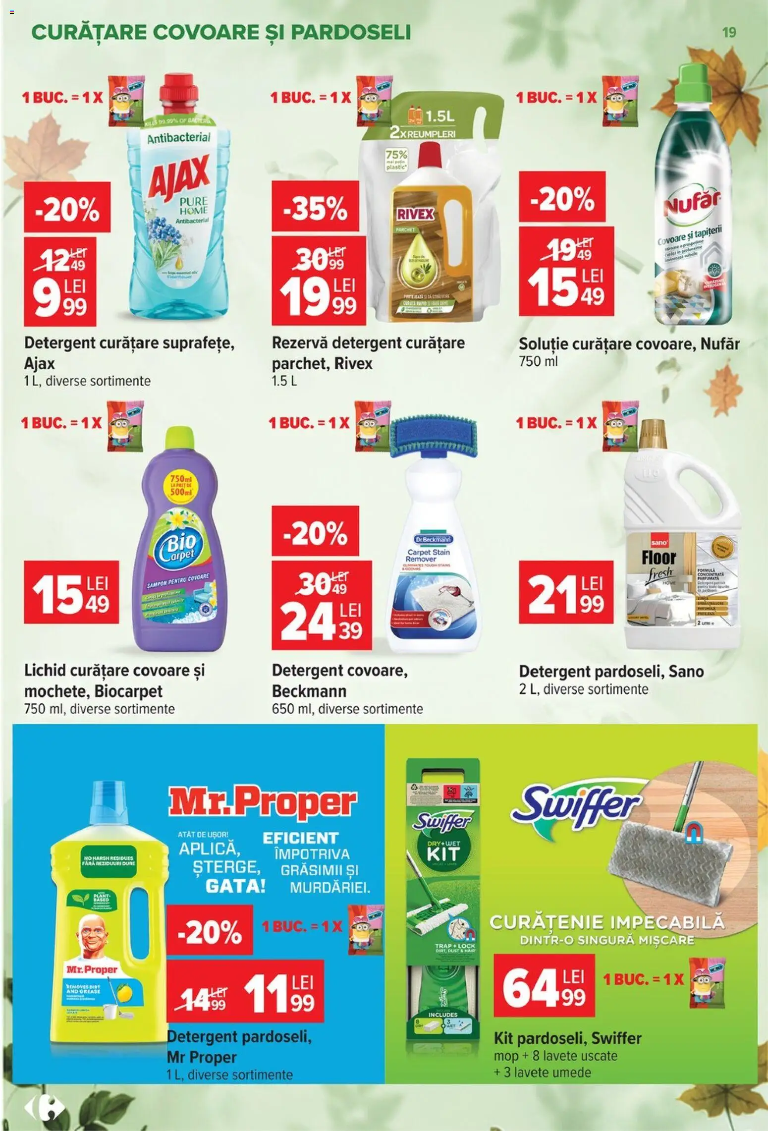 Noul catalog Carrefour – valabil de la 30.09.2026 | Pagină: 19 | Produse: Mop, Șampon, Detergent, Swiffer