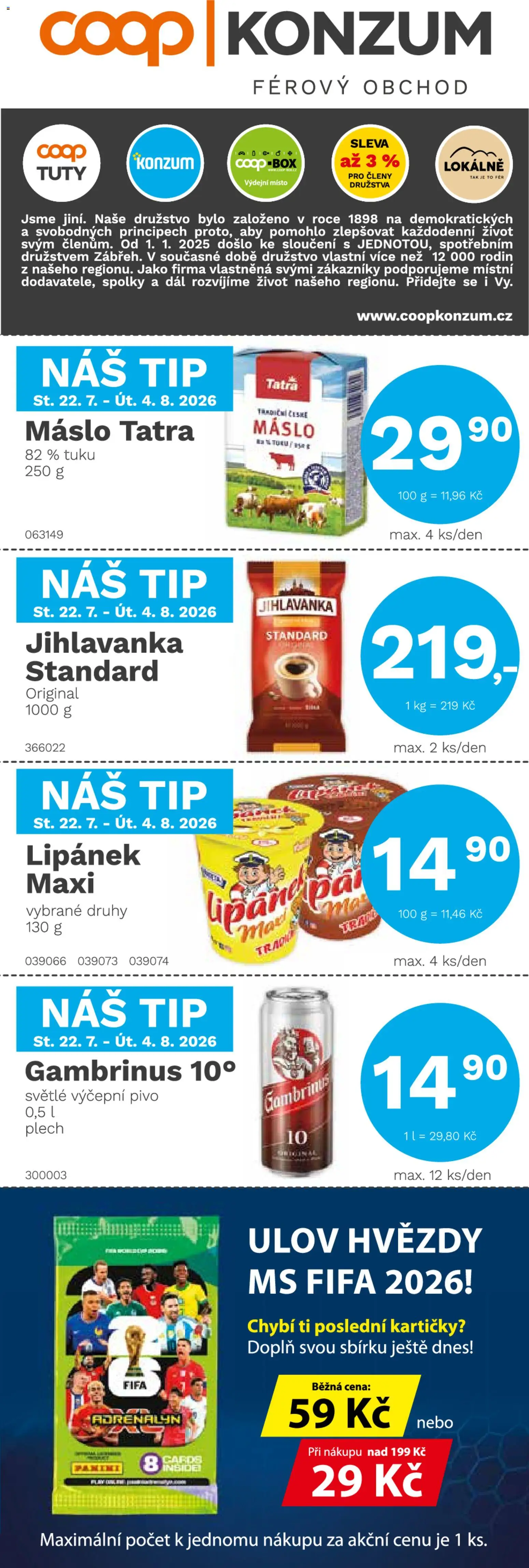 Konzum leták od 22.07.2026 | Strana: 1 | Produkty: Lipánek, Box, Máslo, Plech