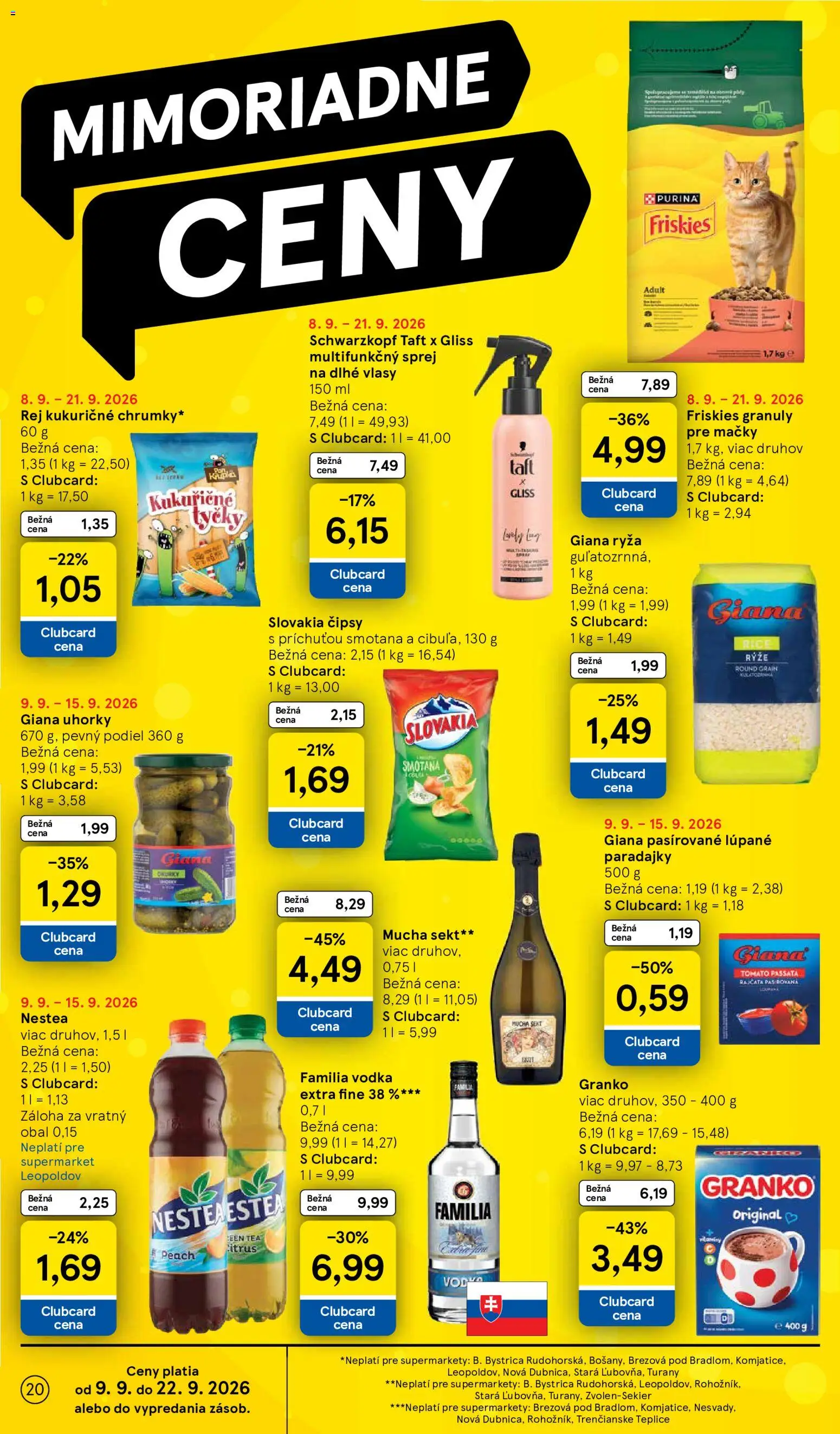 Nové Tesco akcie – leták je platný od 09.09.2026 | Strana: 20 | Produkty: Pás, Granule pre mačky, Ryža, Sekt