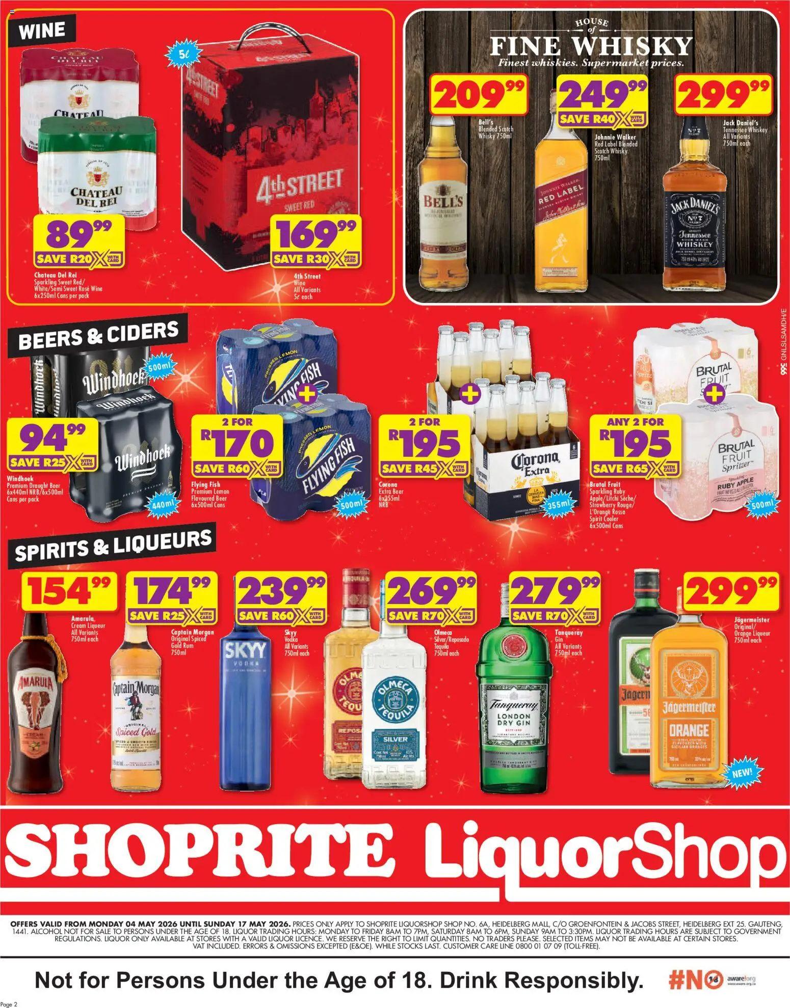 New Shoprite catalogue – valid from 04.05.2026 | Page: 2 | Products: Rum, Cream, Whiskey, Fruit