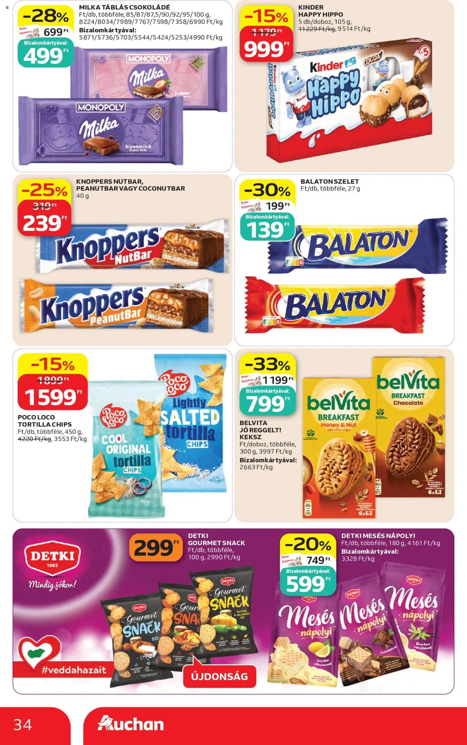 Auchan akciós ujság - amely érvényes a következő dátumtól: 07.05.2026 | Oldal: 34 | Termékek: Chips, Jalapeno, Keksz, Nápolyi