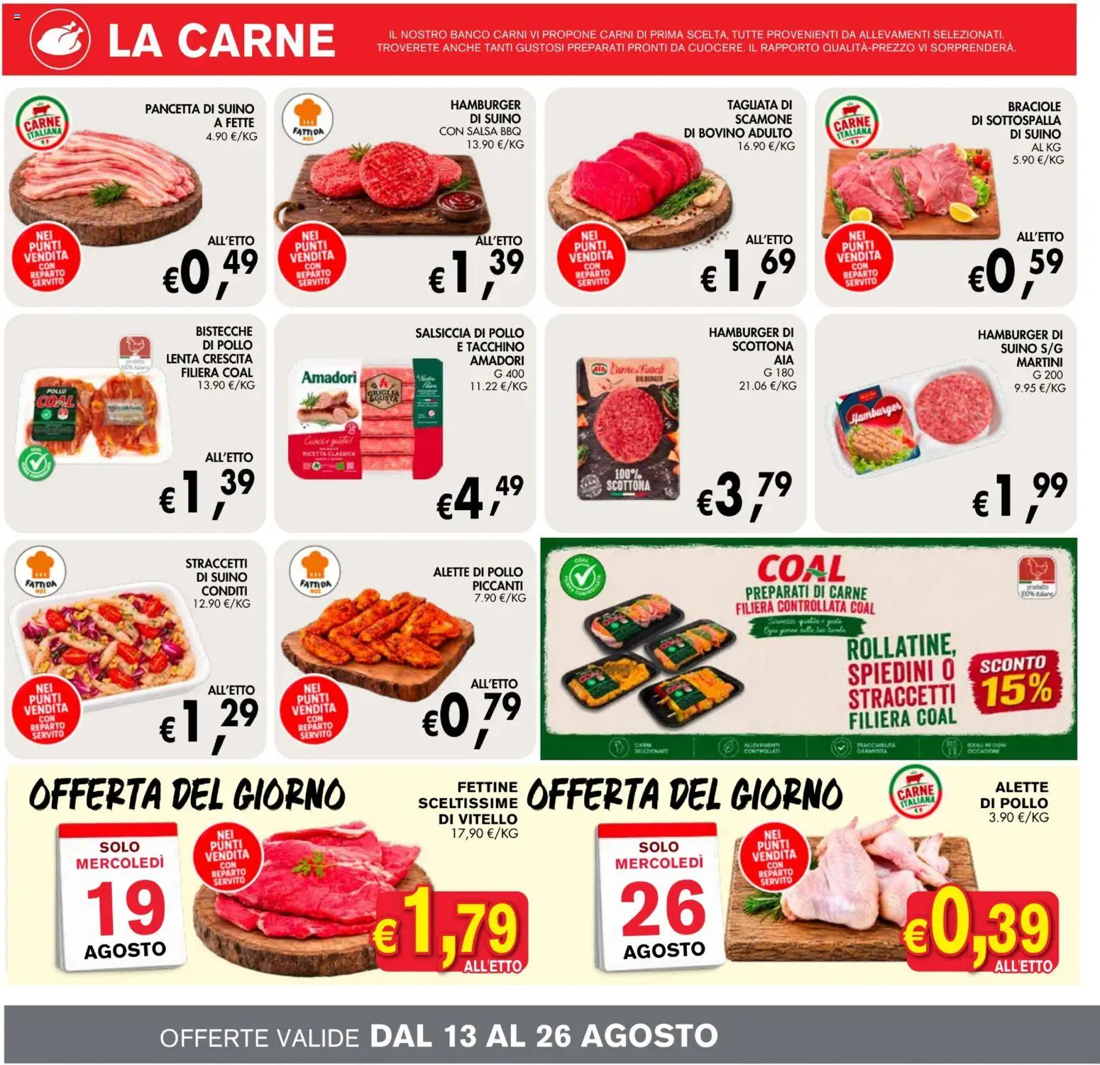 Volantino Coal del 13/08/2026 | Pagina: 4 | Prodotti: Suino, Tacchino, Salsiccia, Hamburger