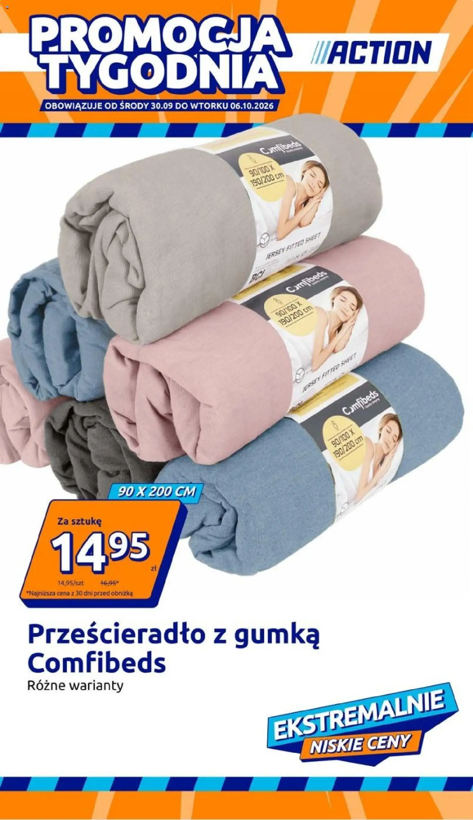 Action gazetka od 30.09.2026 | Strona: 1 | Produkty: Prześcieradło, Prześcieradło z gumką
