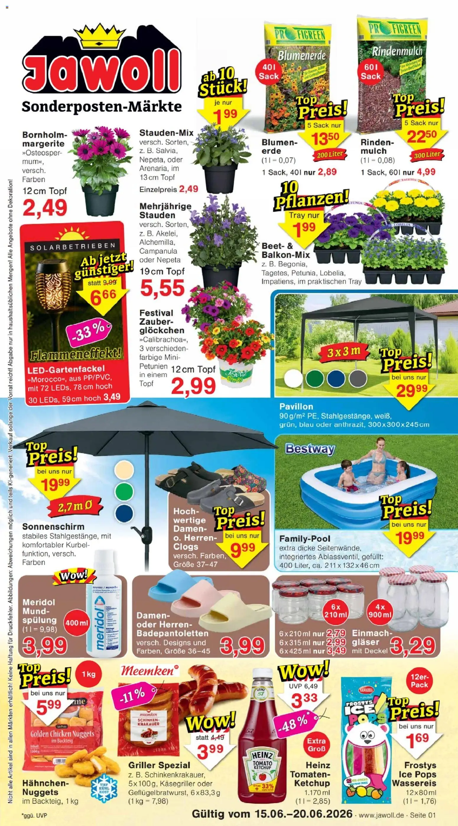 Jawoll Prospekt – gültig ab 15.06.2026 | Seite: 1 | Produkte: Rindenmulch, Tomaten, Spülung, Griller