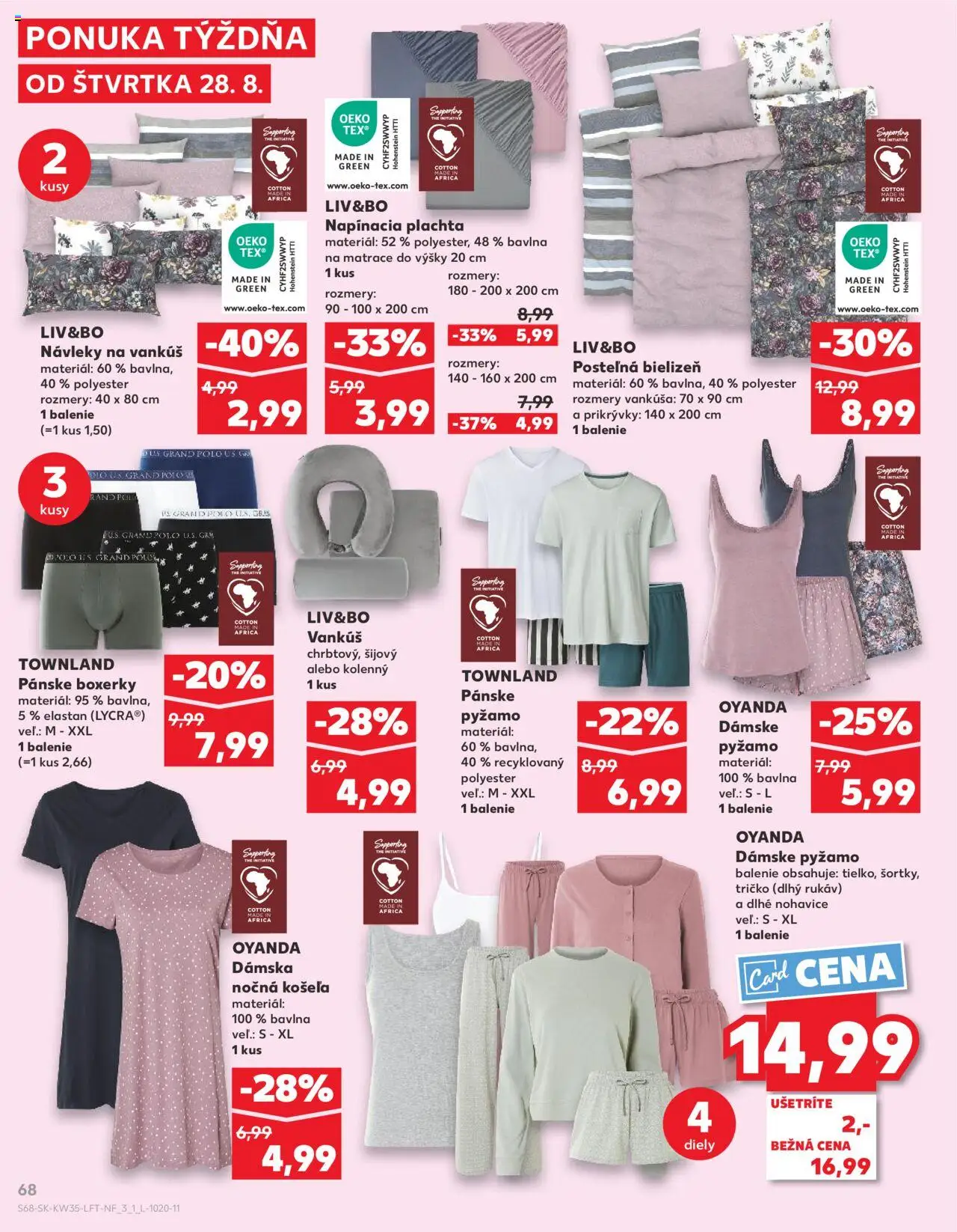 Nové Kaufland akcie – leták je platný od 28.08.2025 | Strana: 68 | Produkty: Matrace, Plachta, Vankúš, Košeľa