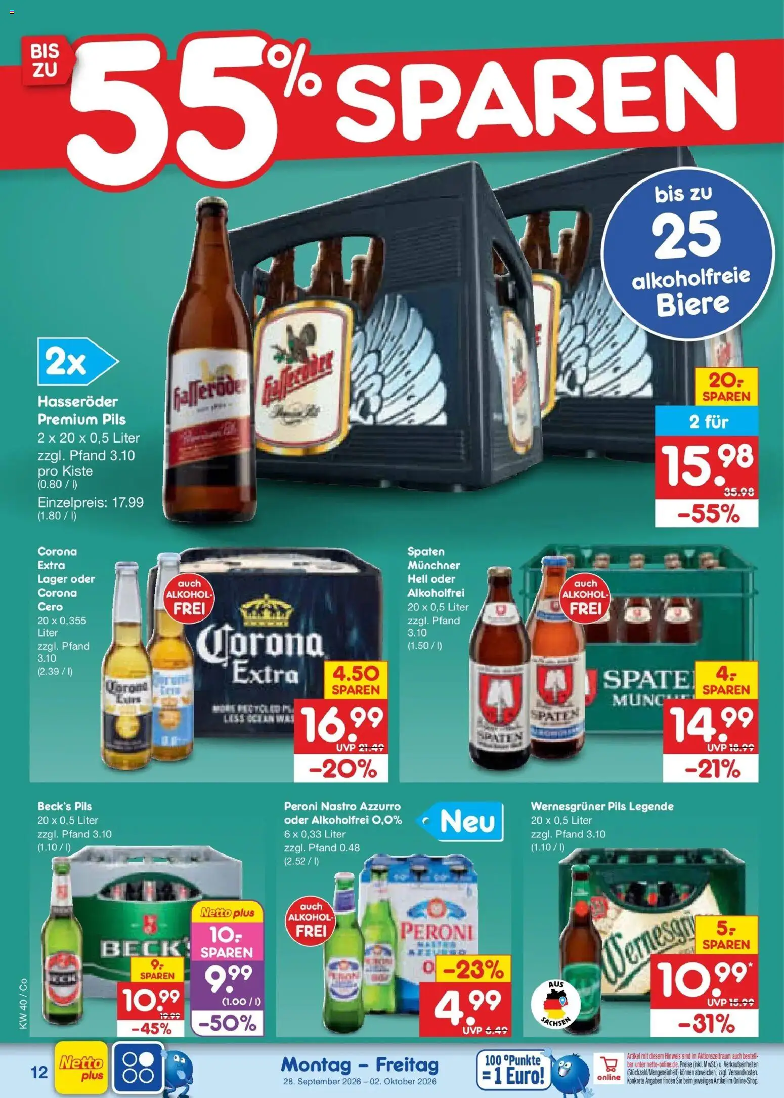Netto Marken-Discount Prospekt Leipzig – gültig ab 28.09.2026 | Seite: 18 | Produkte: Pils, Wernesgruner, Alkohol, Hasseröder