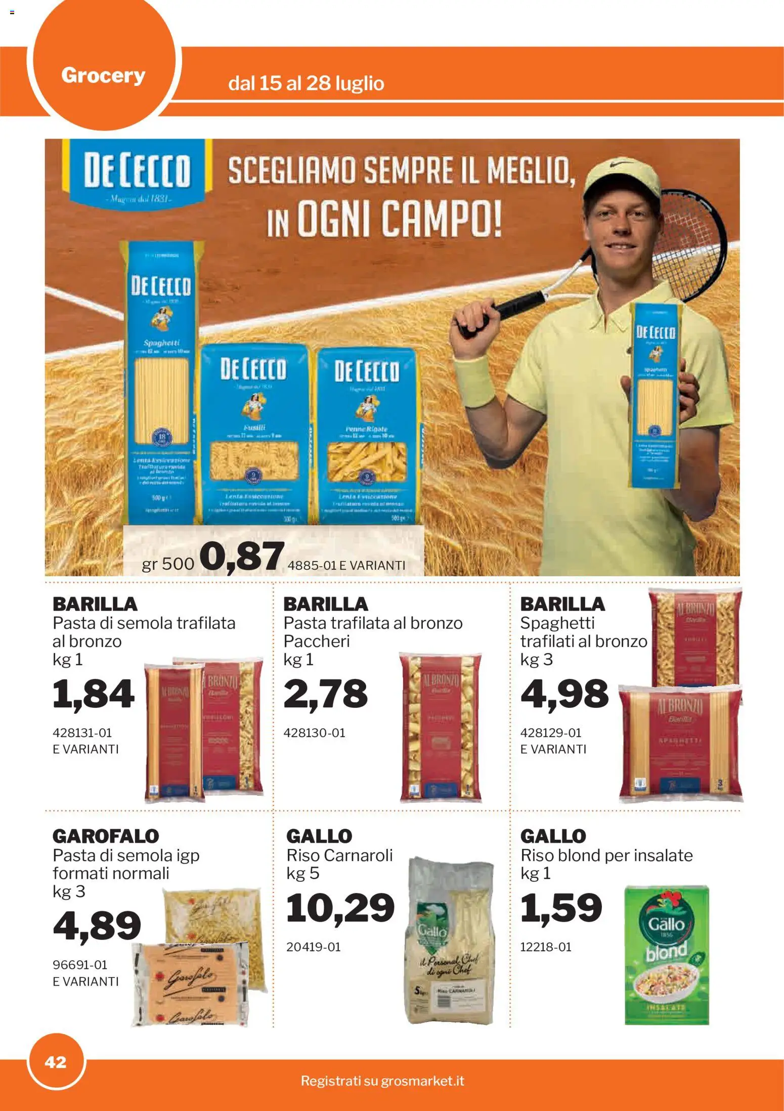 Volantino Sogegross del 15/07/2026 | Pagina: 42 | Prodotti: Riso Carnaroli, Riso, Paccheri, Penne