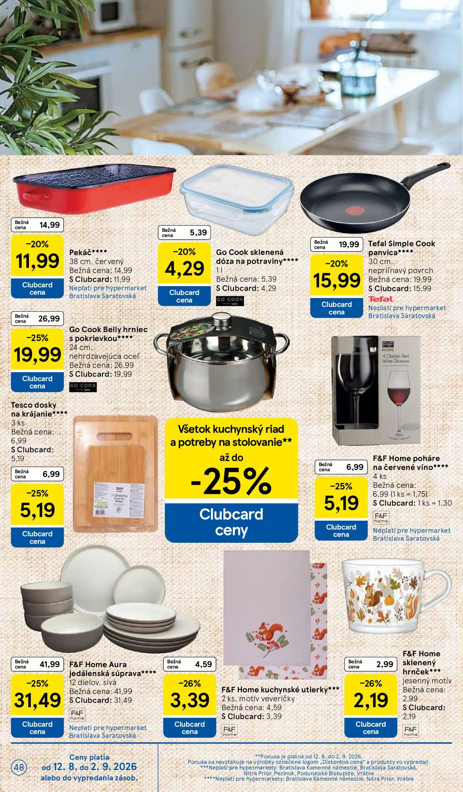 Nové Tesco akcie – leták je platný od 12.08.2026 | Strana: 48 | Produkty: Riad, Víno, Panvica, Tefal