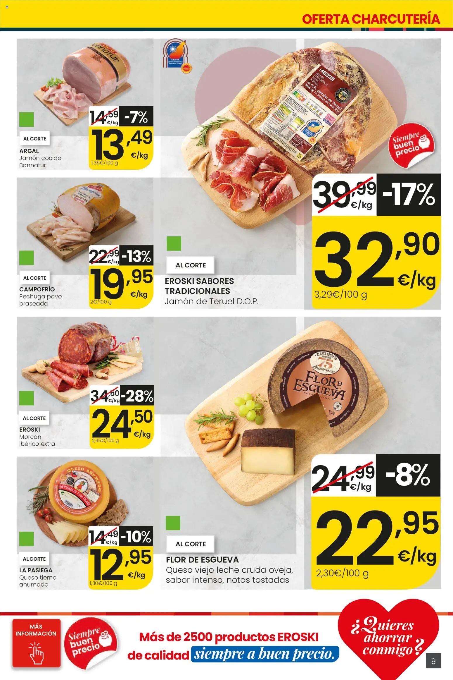 Eroski Nirekin aurreztu nahi Aliprox │ válido desde el 14.05.2026 | Página: 9 | Productos: Leche, Queso, Jamón, Jamón cocido