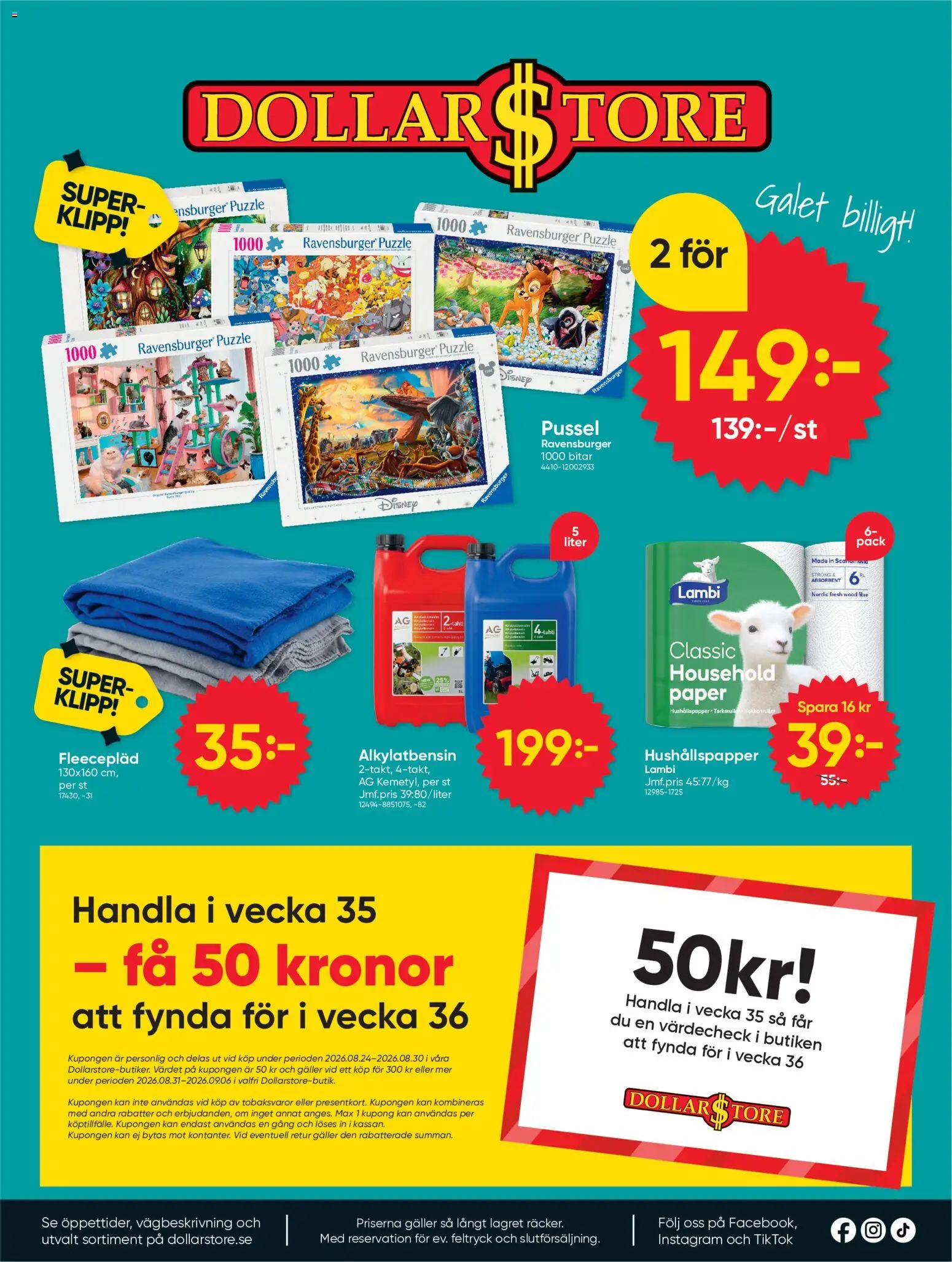 Dollar Store reklamblad aktuell från 24/08/2026 | Sida: 16 | Produkter: Pussel, Hushållspapper, Galler
