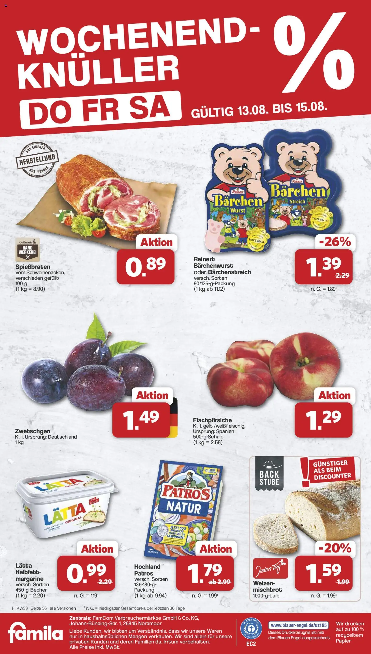 Famila Nordwest Prospekt – gültig ab 10.08.2026 | Seite: 42 | Produkte: Margarine, Zwetschgen, Wurst, Lätta