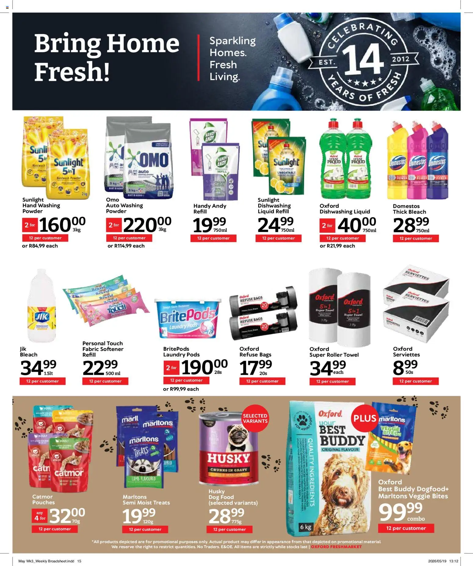 New Oxford Freshmarket catalogue – valid from 20.05.2026 | Page: 15 | Products: Bleach, Refuse bags, Roller towel, Peach