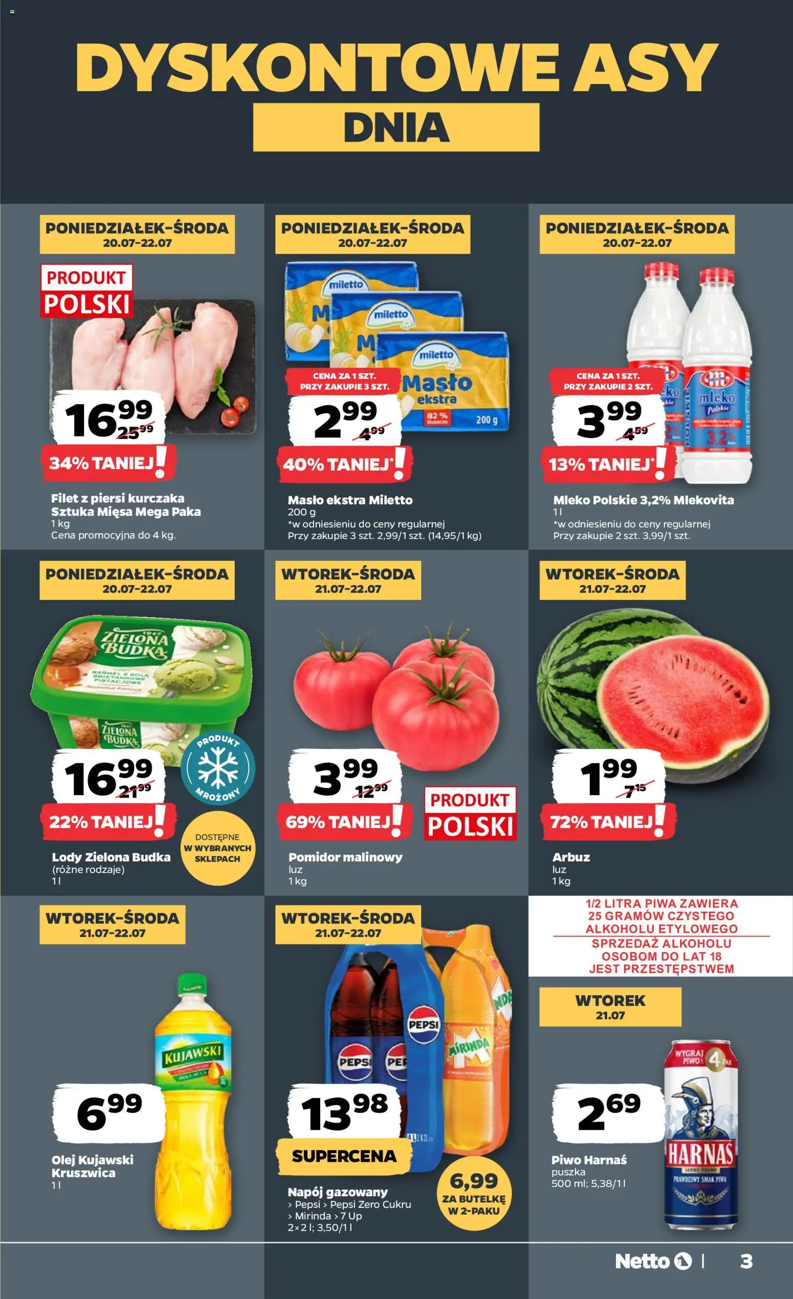 Netto gazetka od poniedziałku od 20.07.2026 | Strona: 3 | Produkty: Pepsi, Pomidor, Piwo, Pepsi Zero