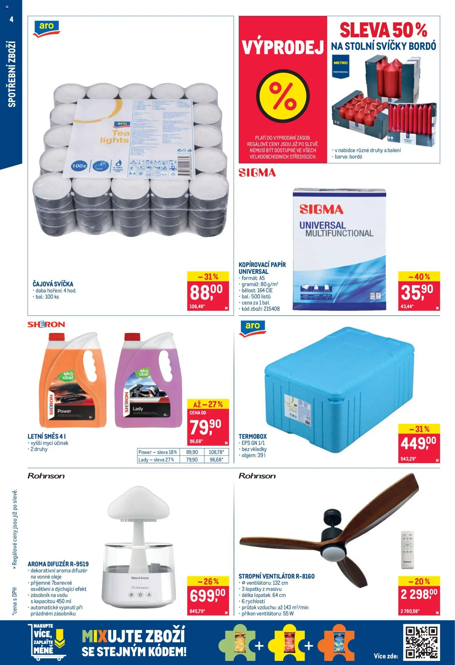 Makro leták - Nepotravinové zboží od 15.07.2026 | Strana: 4 | Produkty: Aroma difuzér, Svíčka, Ventilátor, Svíčky
