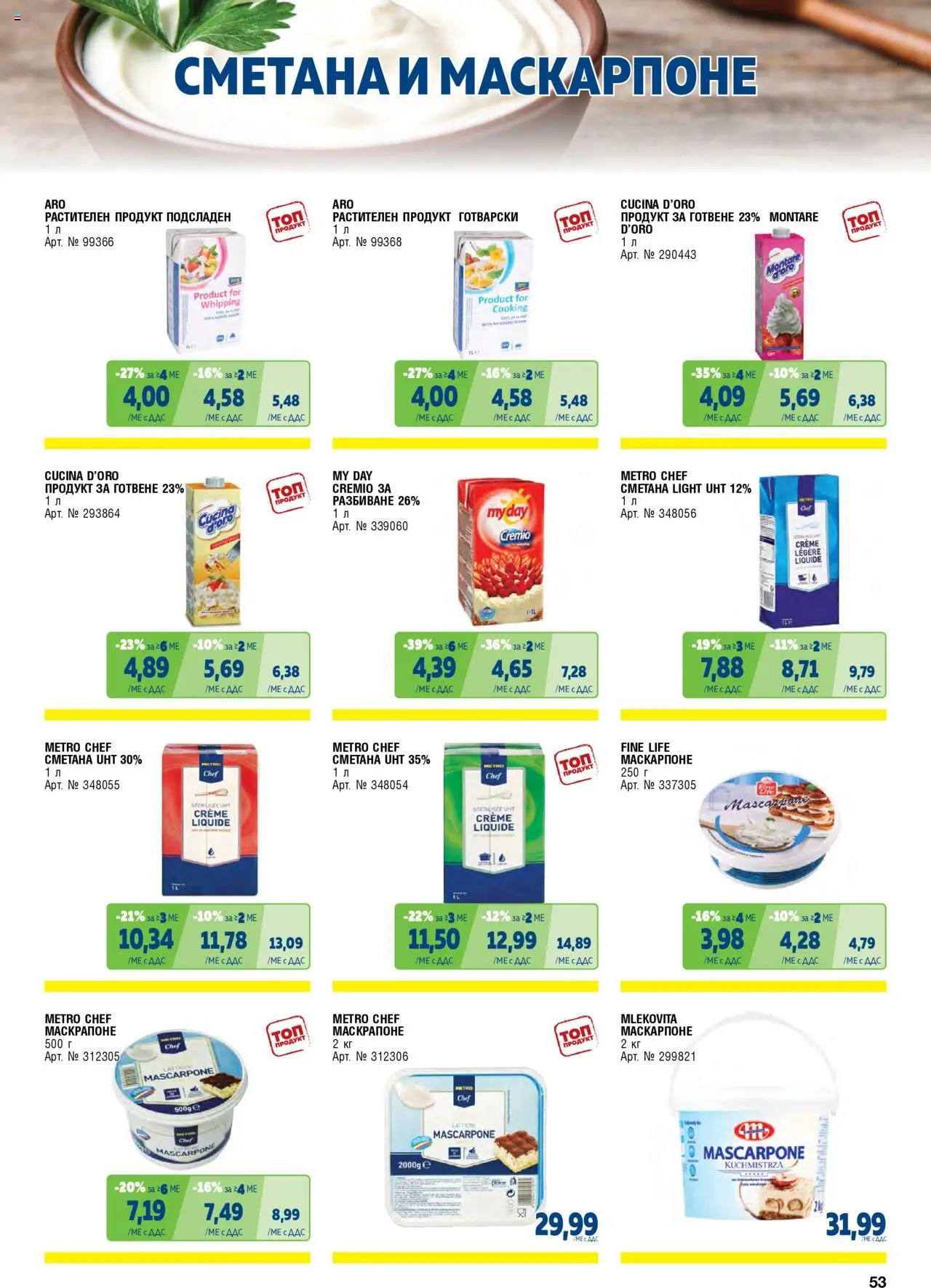 {H1} | Страница: 53 | Продукти: Сметана, Маскарпоне