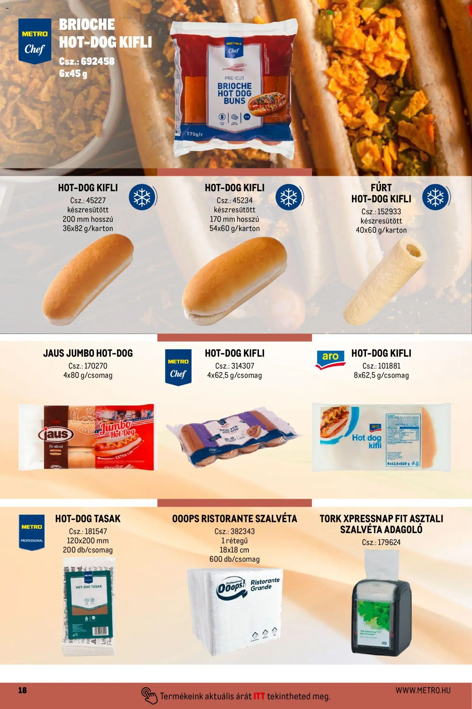 Metro akciós ujság - amely érvényes a következő dátumtól: 01.04.2026 | Oldal: 18 | Termékek: Hot dog, Kifli