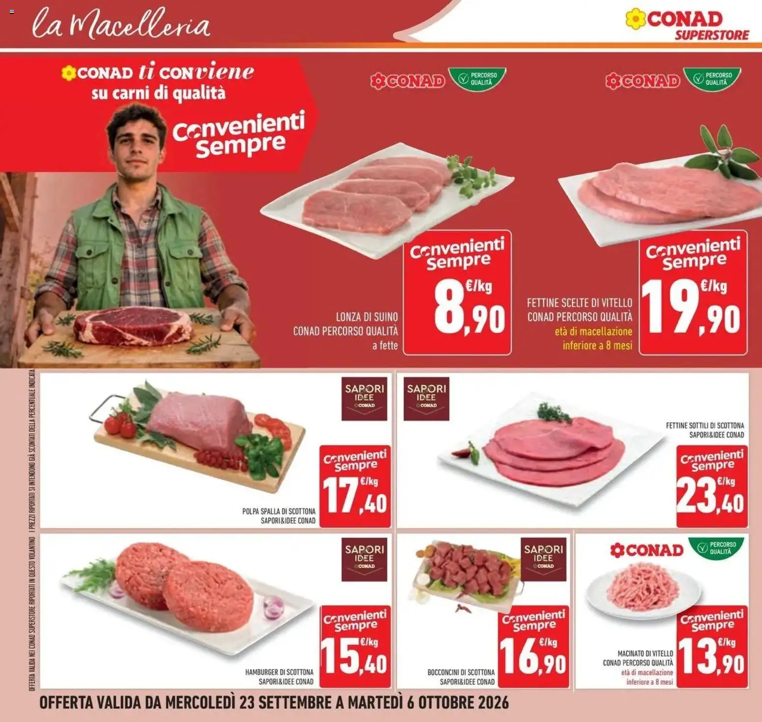 Volantino Conad dal 23/09/2026 > Anteprima | Pagina: 14 | Prodotti: Spalla, Suino, Vitello, Hamburger