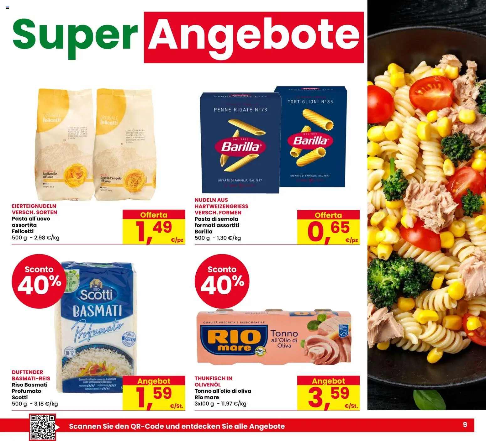 Volantino Eurospar del 03/09/2026 | Pagina: 9 | Prodotti: Acqua, Pasta di semola, Tonno, Penne