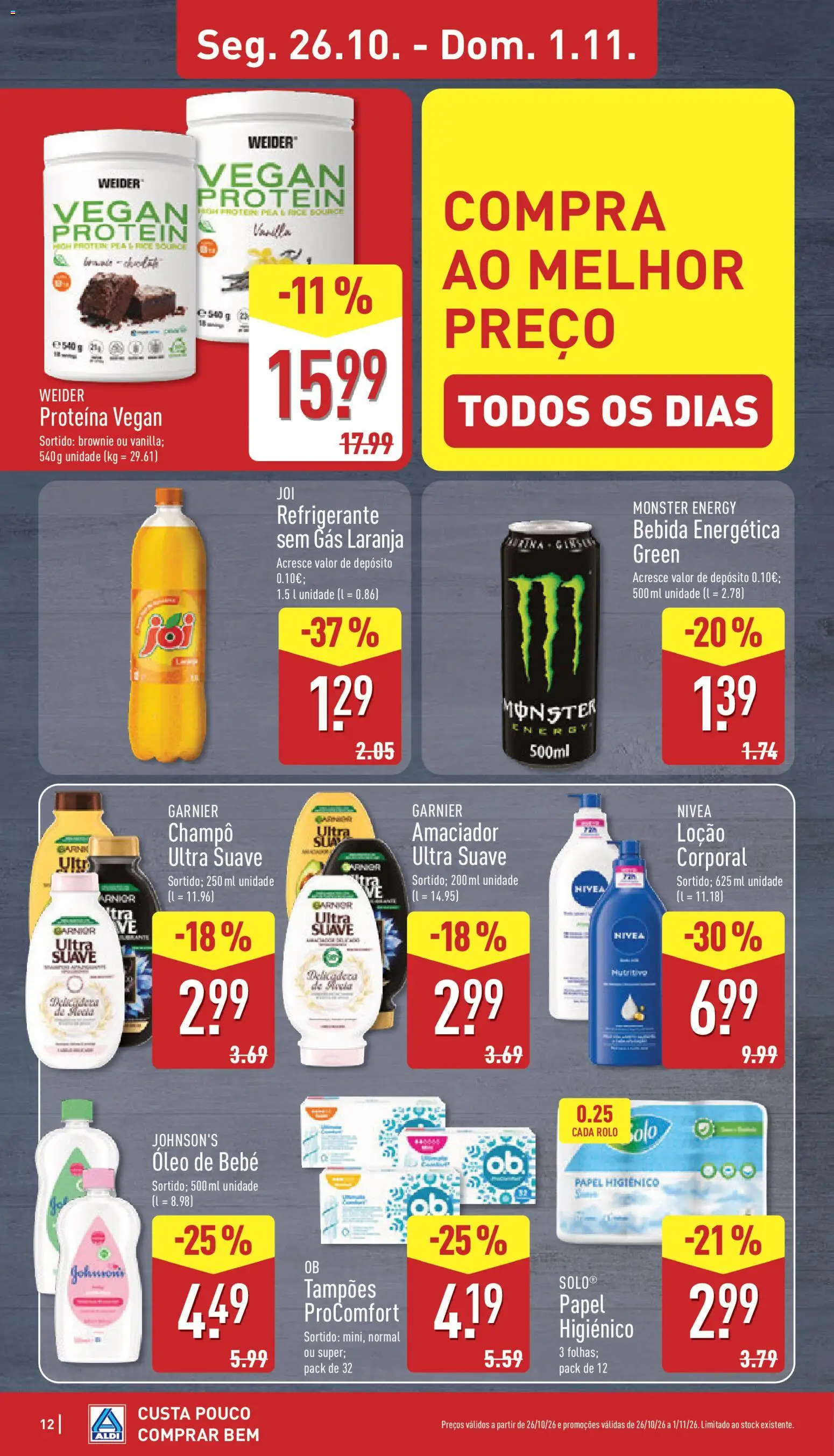 Aldi folheto │ válido de 26/10/2026 | Página: 12 | Produtos: Refrigerante, Papel higiénico, Champô, Óleo