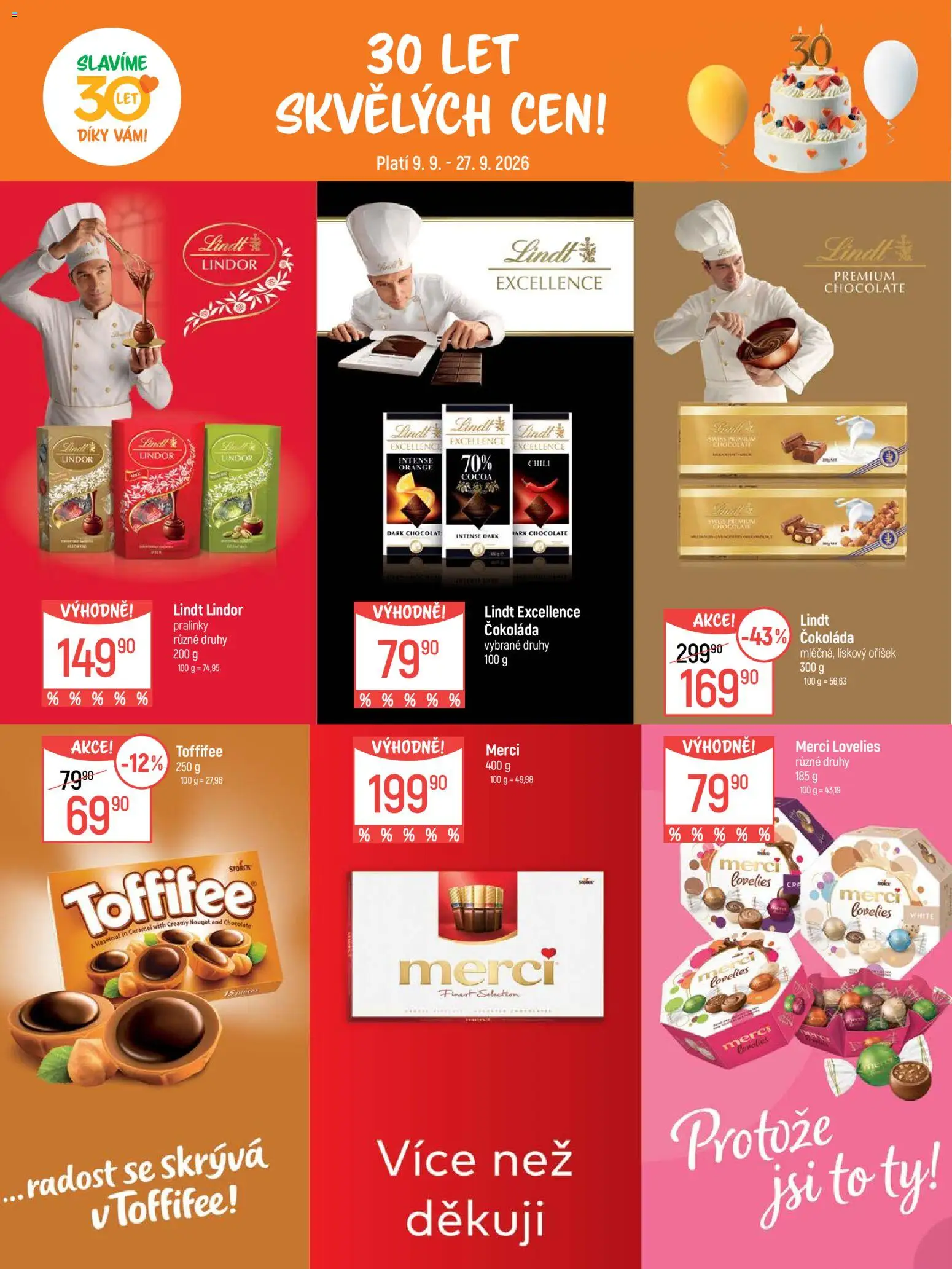 Globus leták - Pomáháme 30 let od 09.09.2026 | Strana: 11 | Produkty: Lindor, Lindt, Čokoláda, Finest