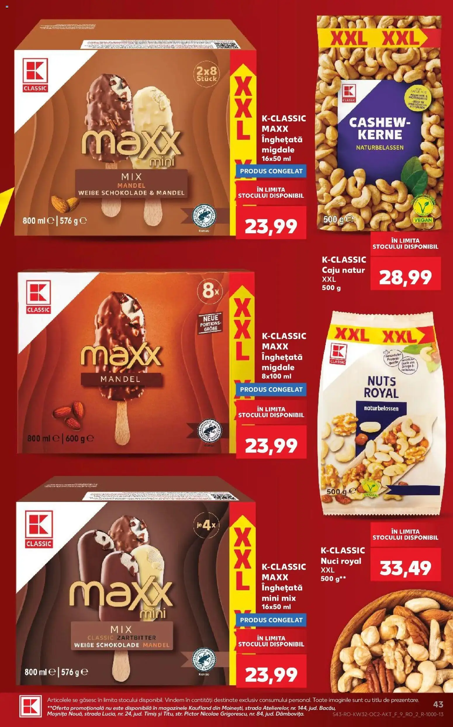 Noul catalog Kaufland – valabil de la 05.08.2026 | Pagină: 43 | Produse: Migdale, Caju, Nuci, Înghețată