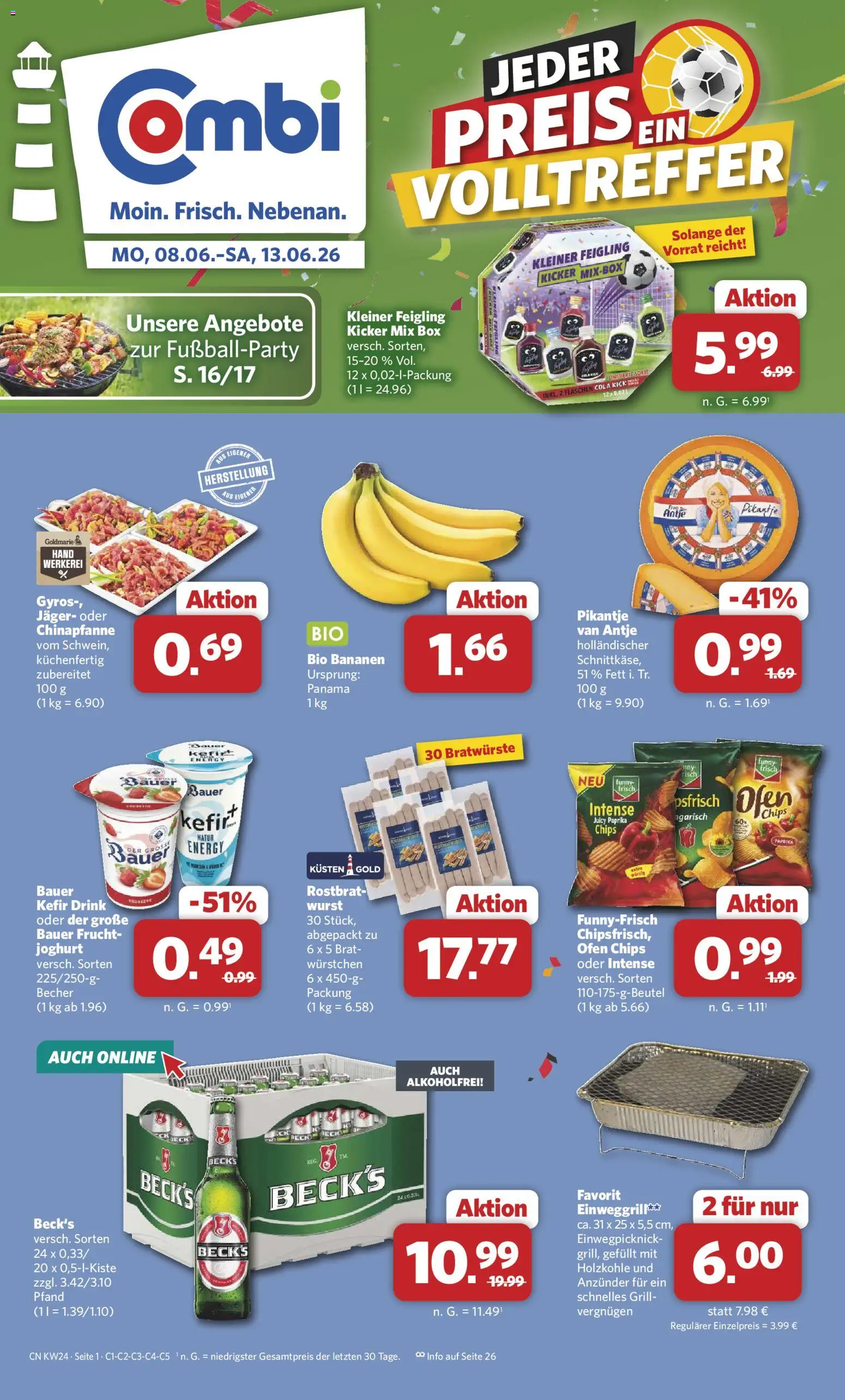 Combi Prospekt – gültig ab 08.06.2026 | Seite: 1 | Produkte: Cola, Bananen, Paprika, Chips
