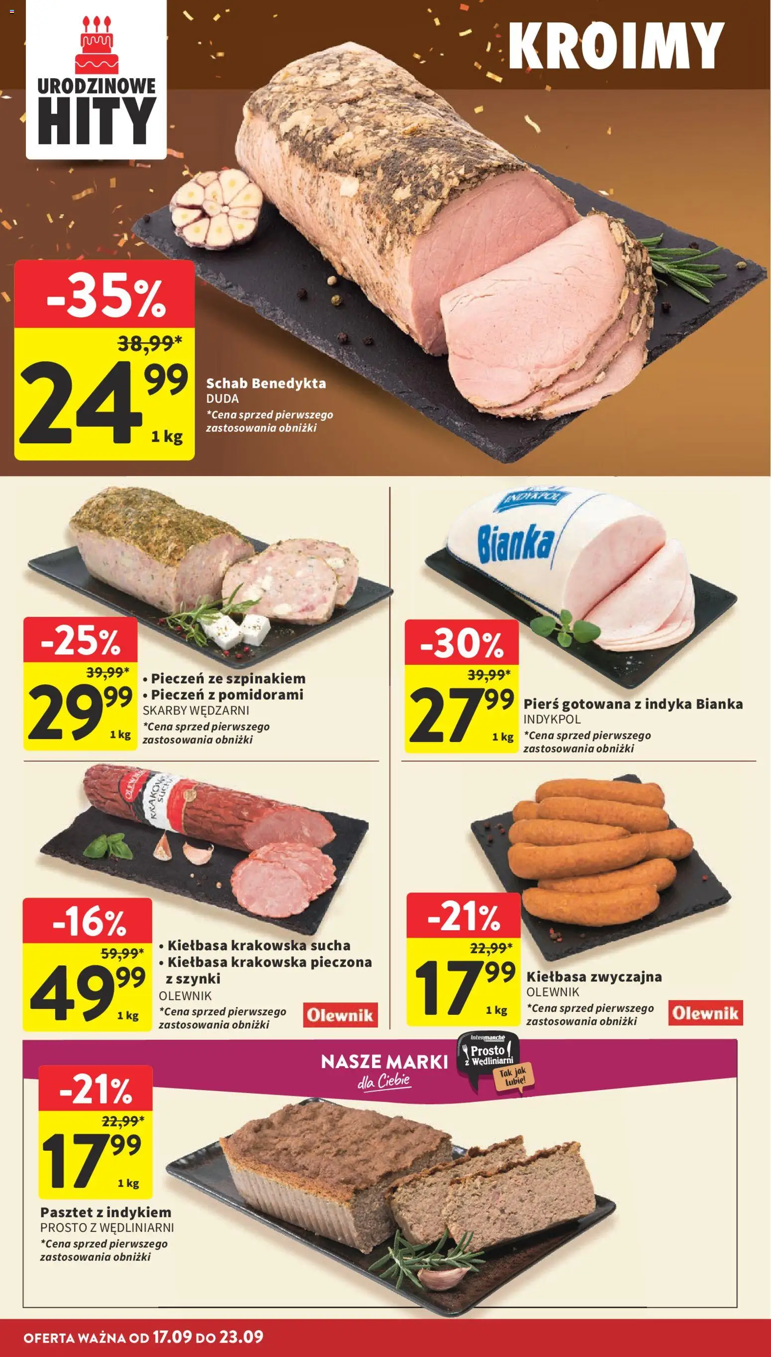 Intermarche gazetka od 17.09.2026 | Strona: 16 | Produkty: Schab, Pasztet, Krakowska sucha, Kiełbasa krakowska