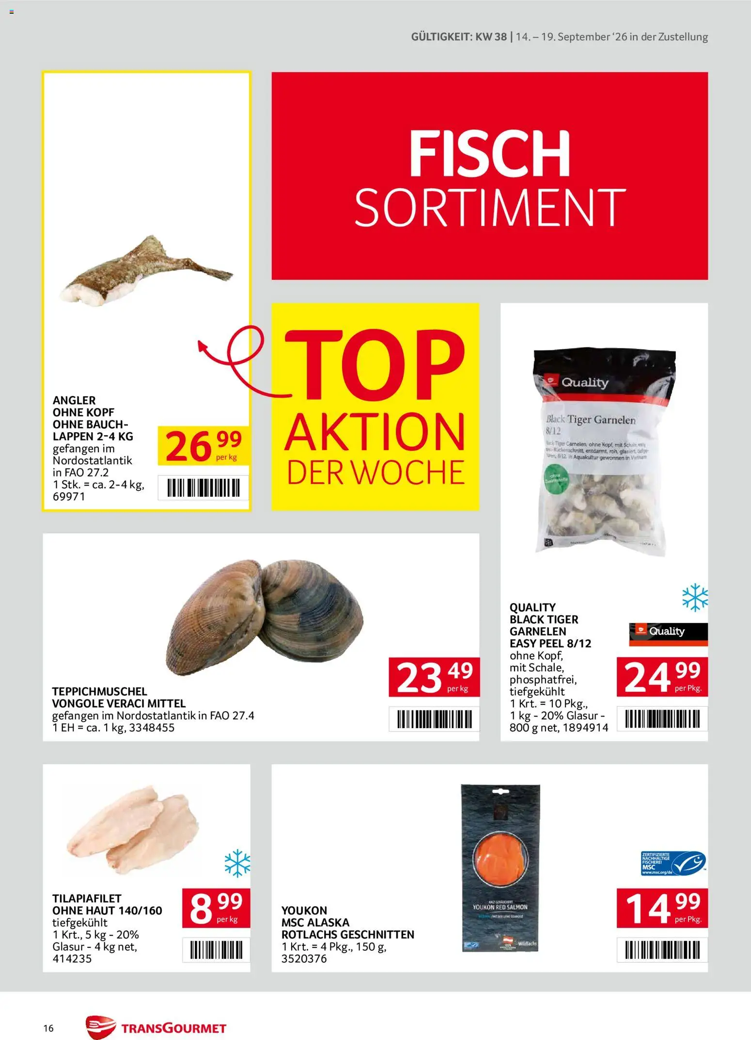 Transgourmet Zustellaktion gültig ab 14.09.2026 | Seite: 16 | Produkte: Fisch